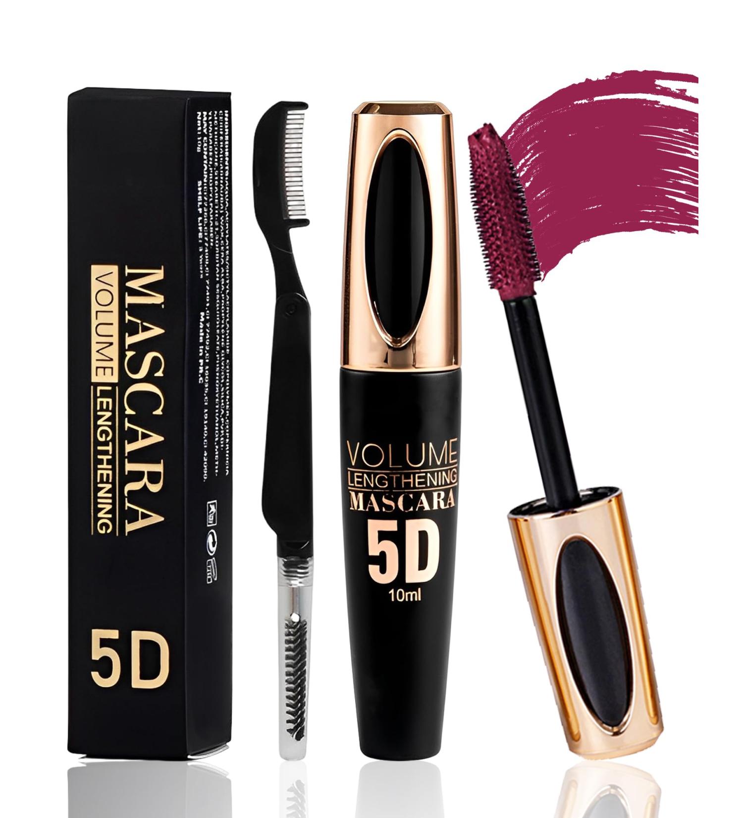 Burgundy Mascara Waterproof Tubing Mascara Volume and Length Voluminous Colored Mascara for Eyelashes Long Lasting Smudge-proof Lengthening Colorful Mascara with Silk Fiber No Flaking or Clumping - Buy Online on GoSupps.com