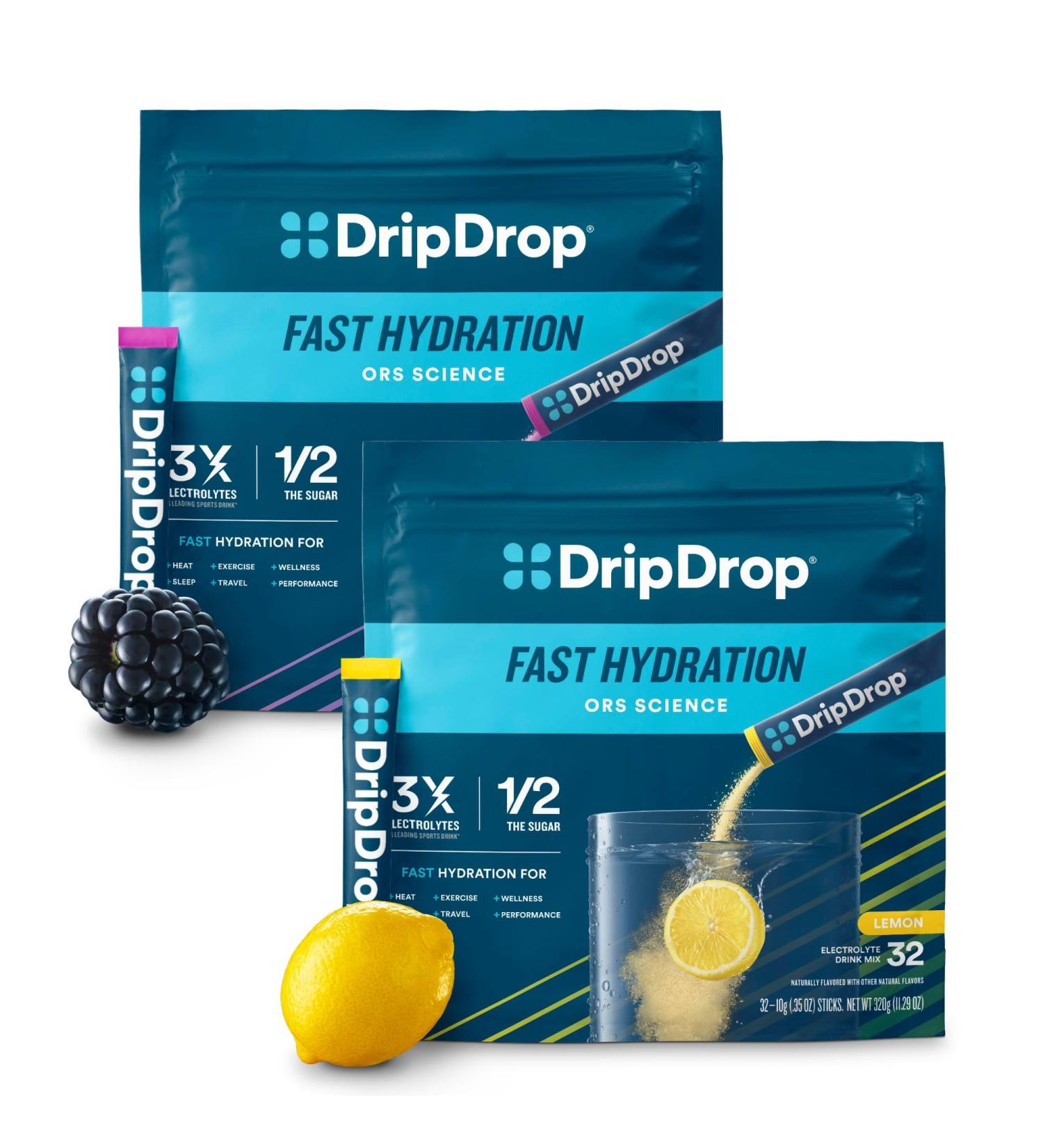 DripDrop Hydration - Electrolyte Powder Packets - Lemon & Berry Bundle - 64 Count - Buy Online on GoSupps.com