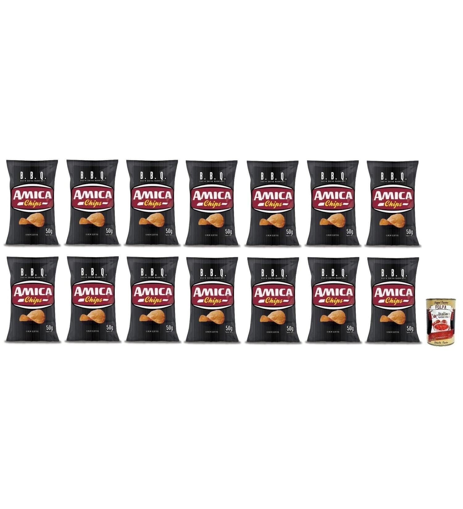 Italian Gourmet E.R. Amica Chips Pack of 14 BBQ Potato Sauces with BBQ Sauce Crispy and Delicious Savory Snack Gluten-Free 50g Bag + 400g Italian Gourmet Polpa di Pomodoro - Buy Online on GoSupps.com