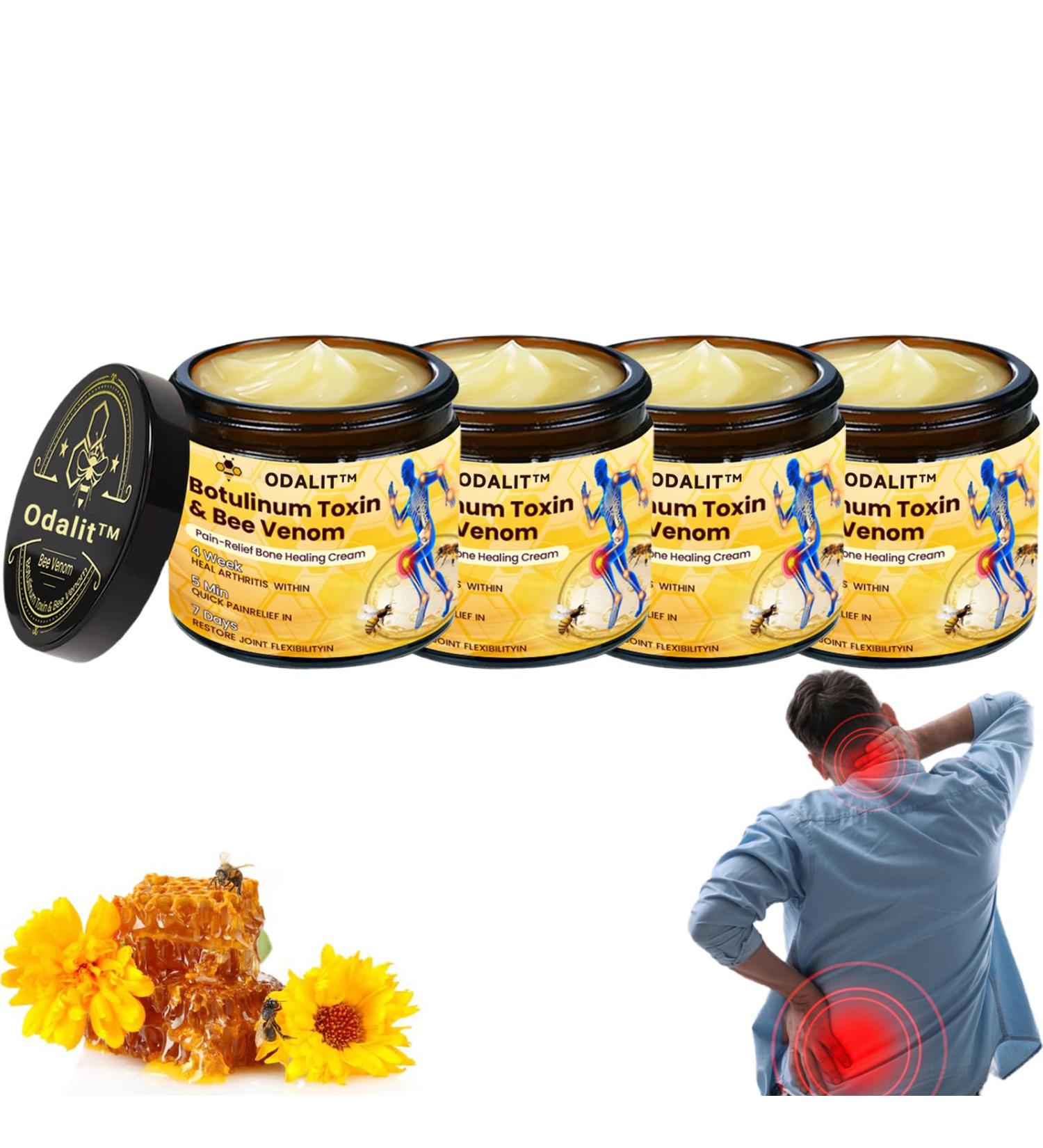 AEEHFENG ODALIT Botulinum Toxin & Bee Venom Cream Professional Bee Venom Cream for Arthritis ODALIT Bee Venom Pain-Relief Bone Healing Cream-50G for Neck Waist Back Feet Hand and Leg (4 Bottle) - Buy Online on GoSupps.com