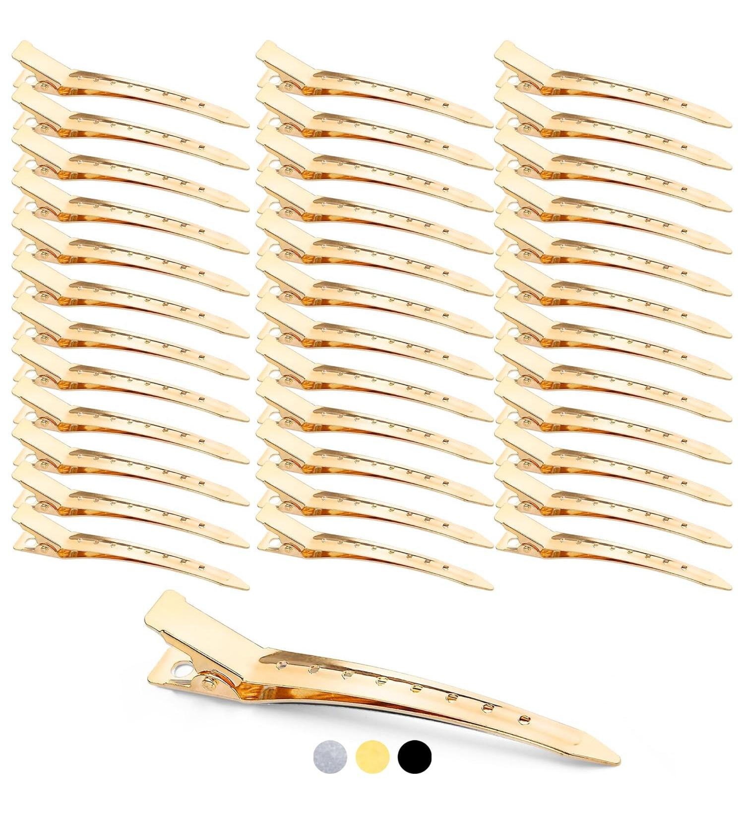 Mbsomnus 36-Piece Gold Duck Hair Clips - 9cm Alligator Clips for Hairdressing & Styling | Metal Compartment Clamps for Salon Use - Buy Online on GoSupps.com