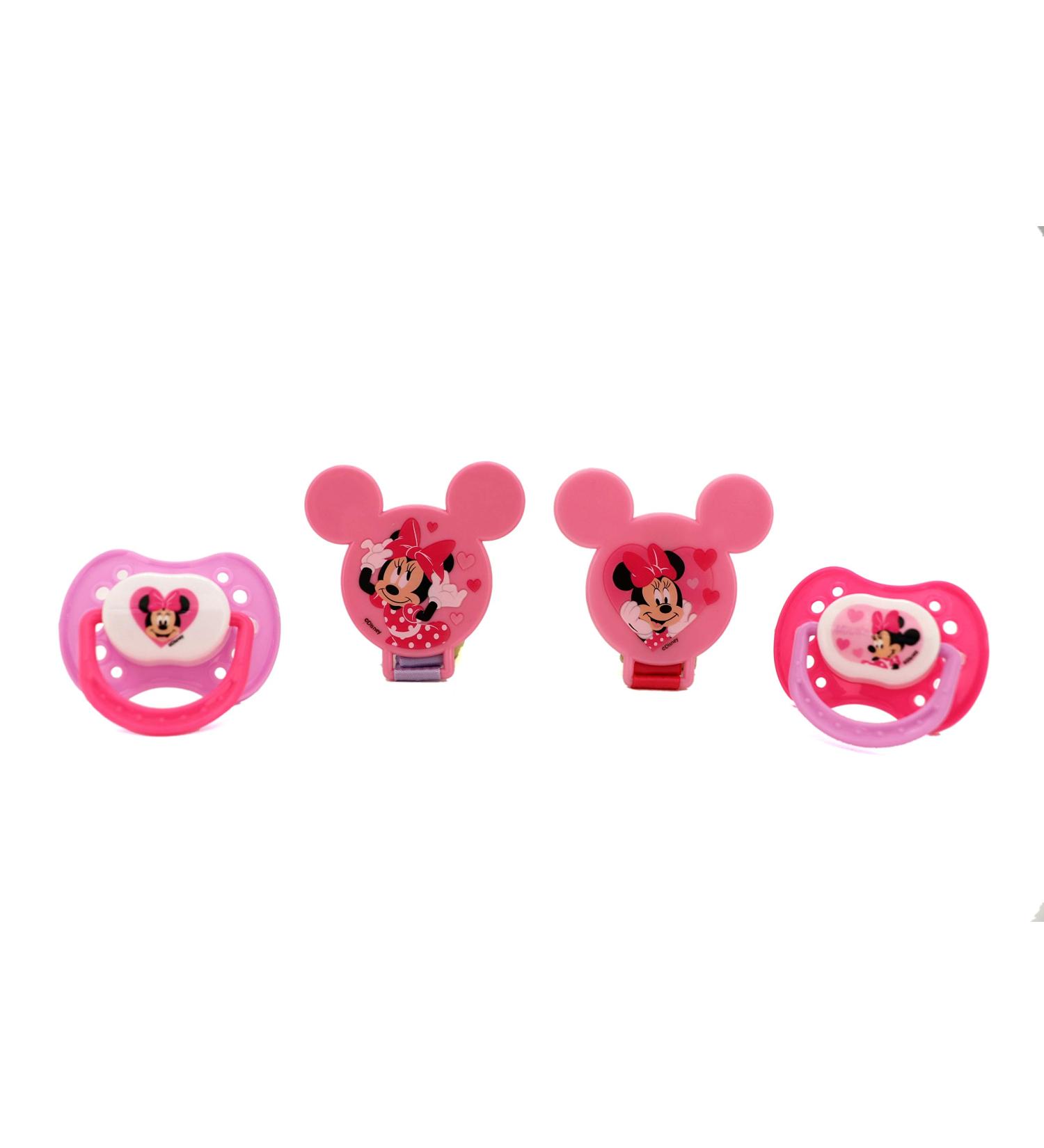 Disney Cudlie Minnie Mouse Baby Girl Pacifiers & Clips Set | 4 Pacifiers & 2 Heart Clips | Perfect for Baby Girls - Buy Online on GoSupps.com