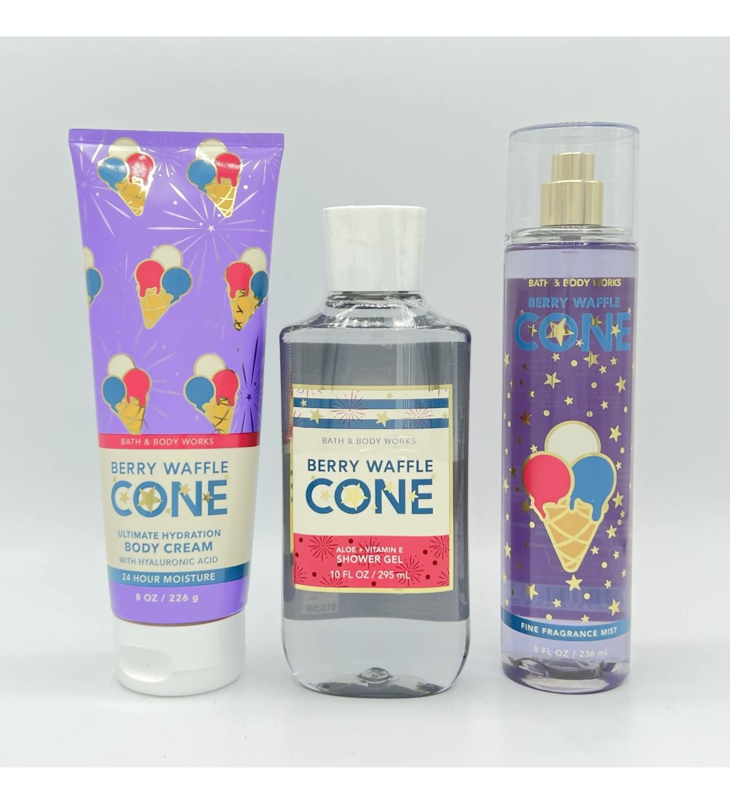 Berry Waffle Cone 8oz Body Cream 10oz Shower Gel and 8oz Fine Fragrance Mist 3-Piece Bath and Body Bundle