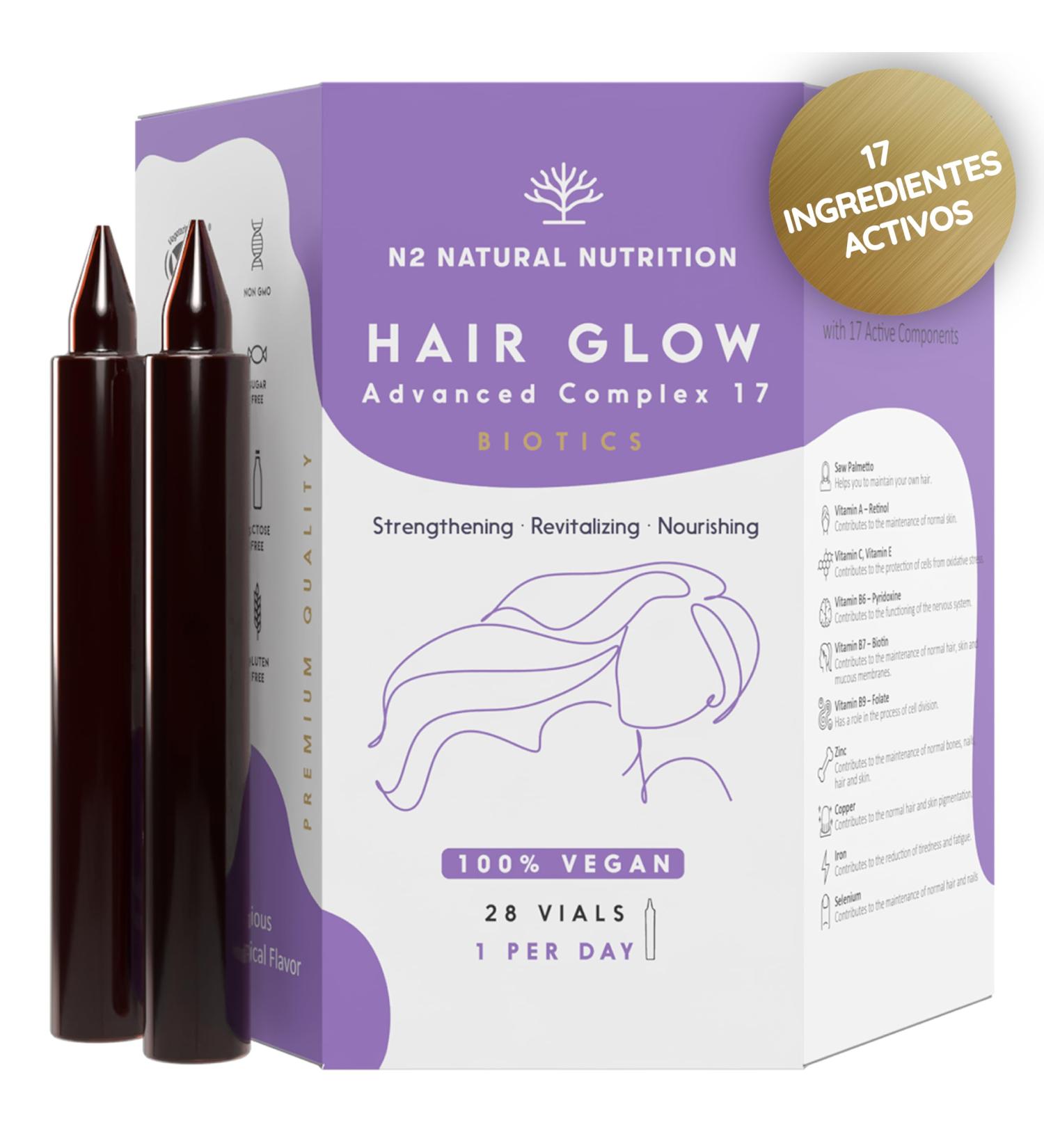 N2 Natural Nutrition Advanced hair supplement with 17 vitamins for strong thick and healthy hair for women and men. Hair growth and...