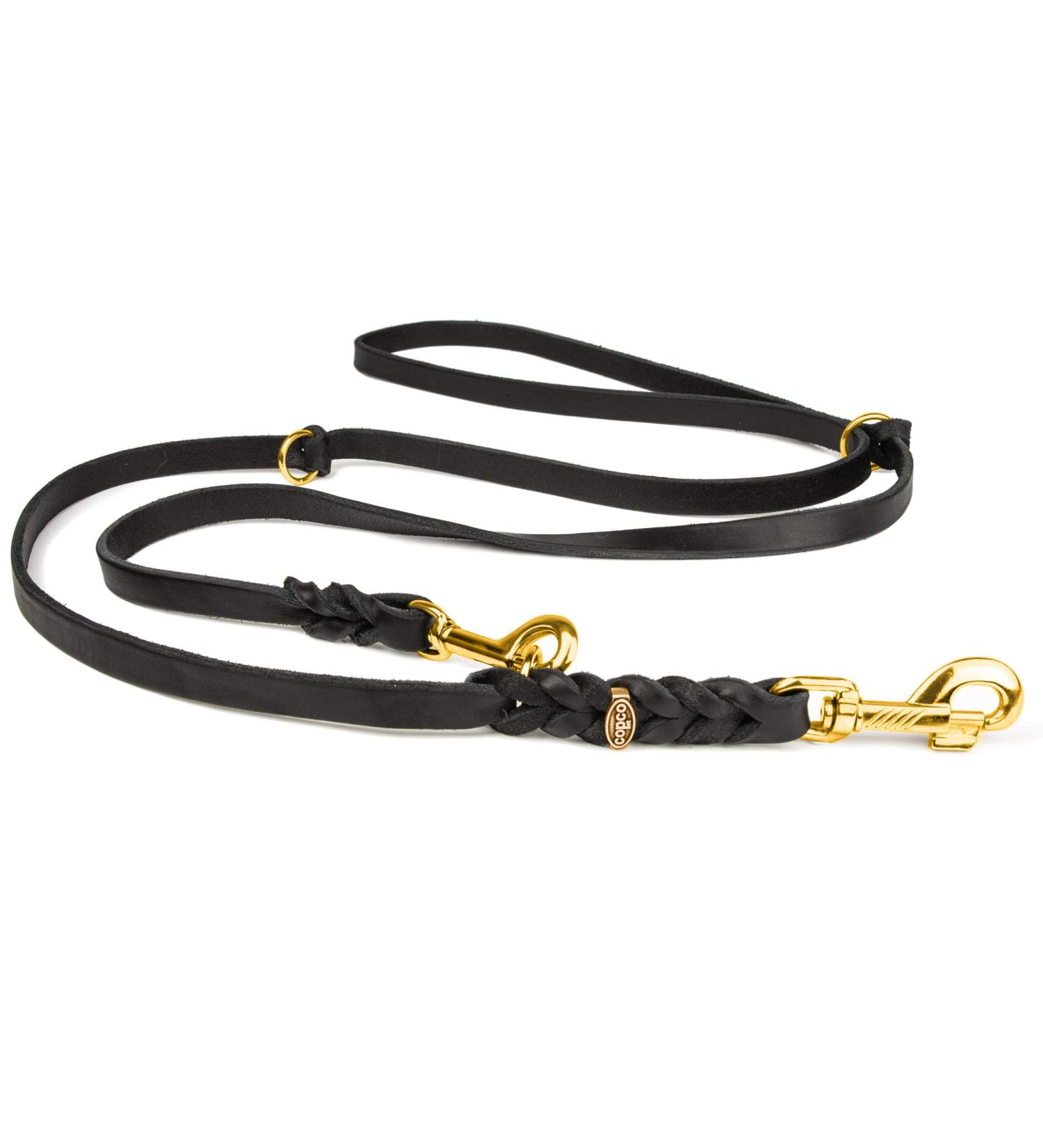 Shop COPCOPET 3-Way Adjustable Dog Leash | Handmade Fat Leather Line with Brass Carabiners | 2.80m x 20mm | Premium Black | International Shipping - Buy Online on GoSupps.com