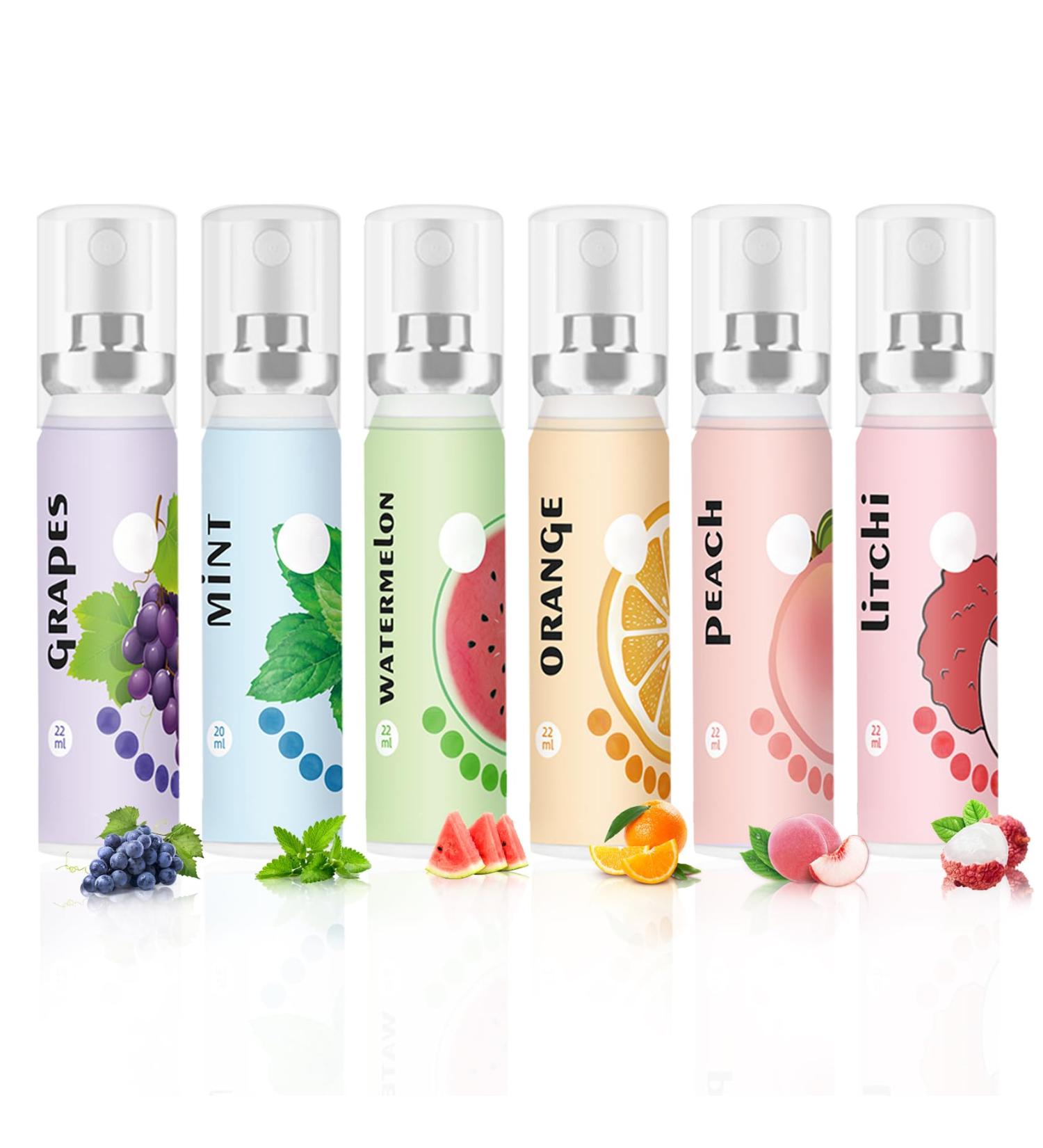 6PCS Fresh Breath Spray Fruity Flavour Mouth Spray Freshener Spray Set Peaches Oranges Watermelon Grapes Lychee Mint Spray for Mouth Oral Spray for Adults - Buy Online on GoSupps.com