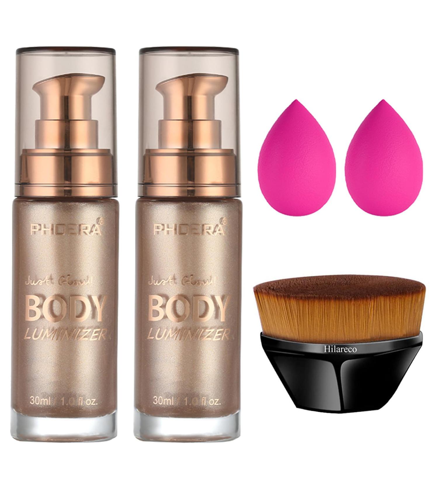 PHOERA Body Shimmer Oil Waterproof Long Lasting Moisturizing Body Luminizer Glow Body Illuminator Highlighter for Face with Makup Bursh 1oz/Jars (2PCS 101 Rose Gold) - Buy Online on GoSupps.com
