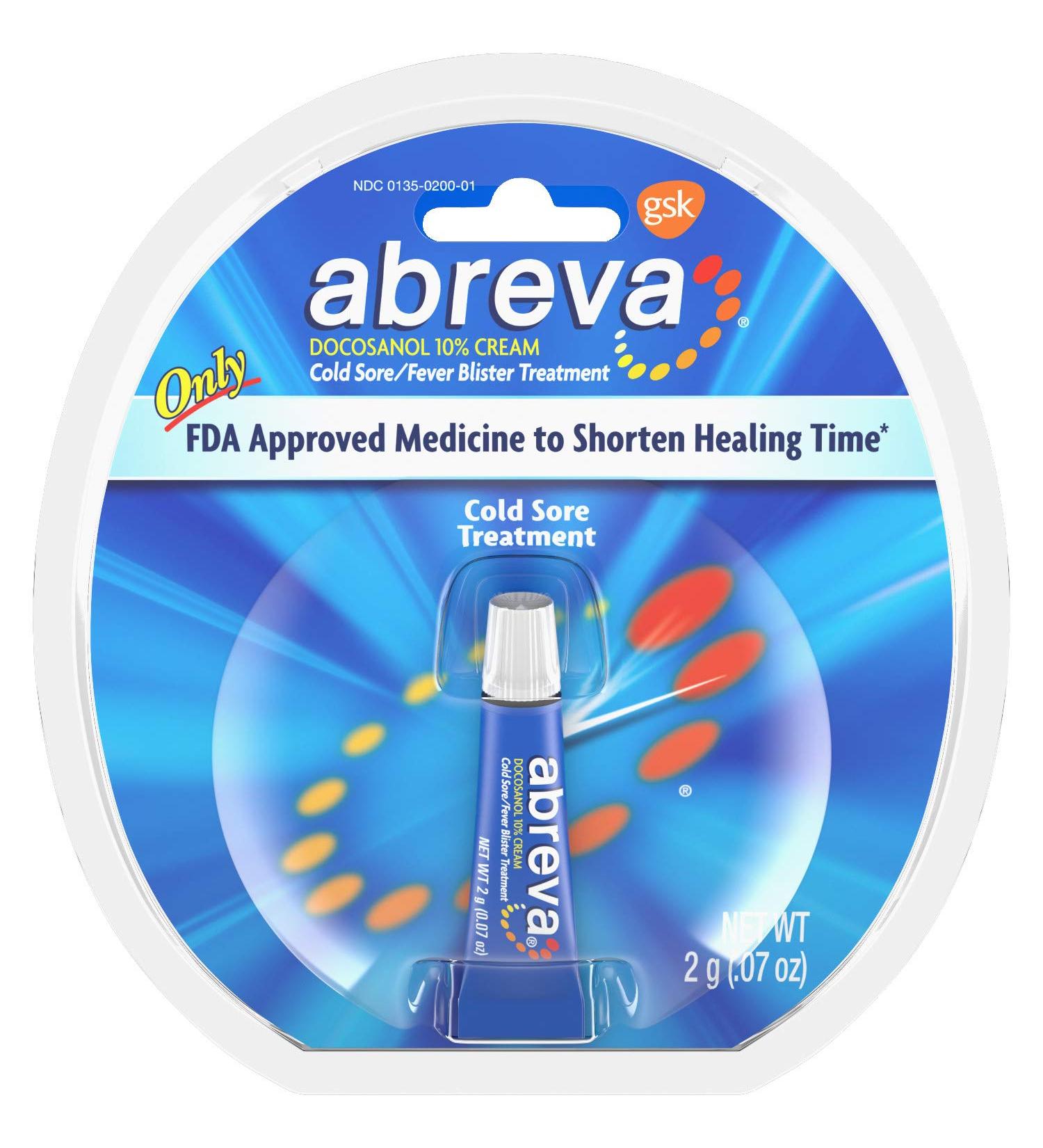 Abreva Docosanol 10 Percent Cream Cold Sore Treatment, Fever Blister and Cold Sore Cream - 0.07 Oz