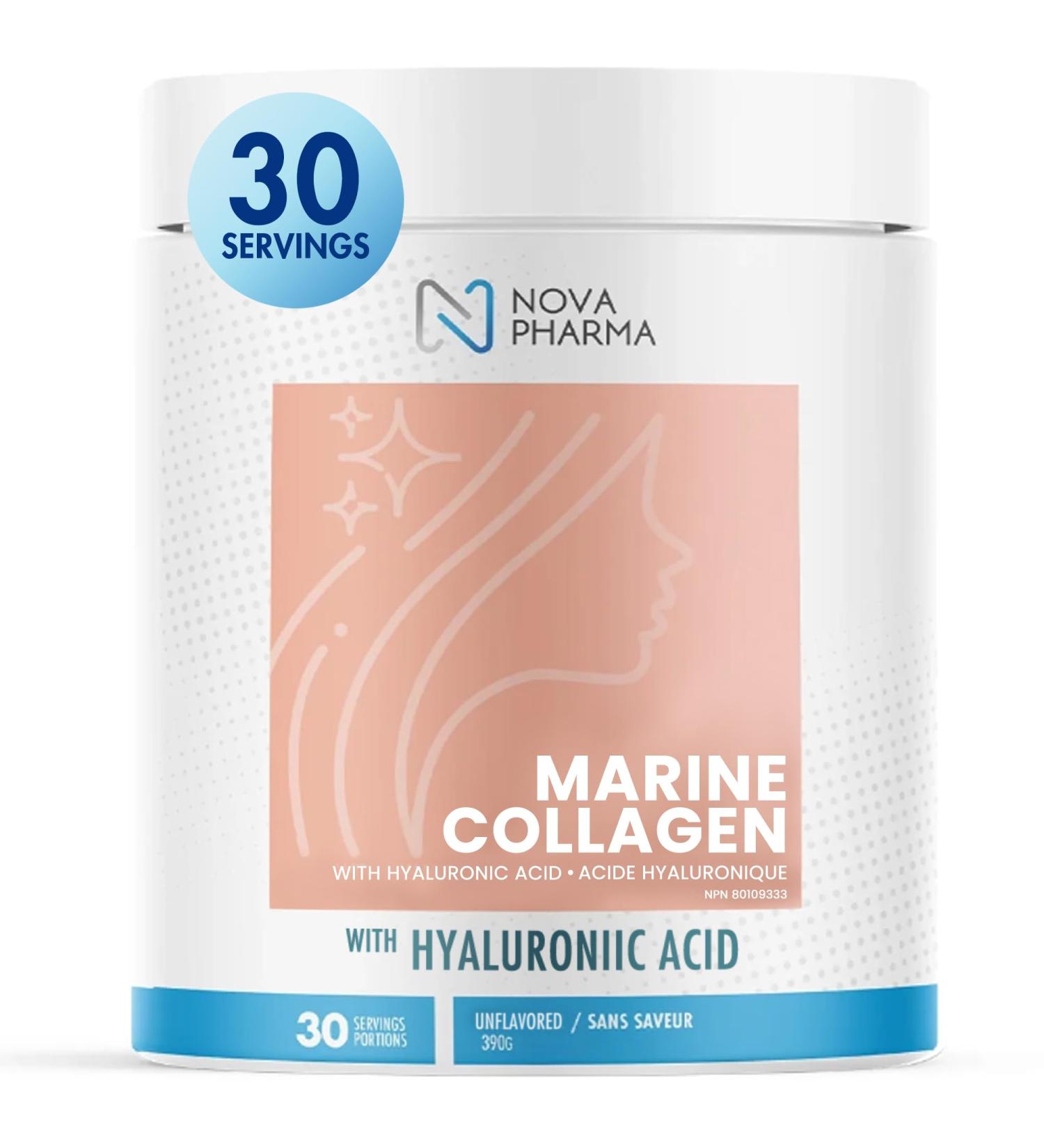 NOVA PHARMA Marine Collagen Powder with Hyaluronic Acid - Hydrolyzed Collagen Peptides Protein Powder Supplement for Anti-Aging Skin Health Nail & Hair Growth 30 Servings (No Flavor) Unflavored - Buy Online on GoSupps.com