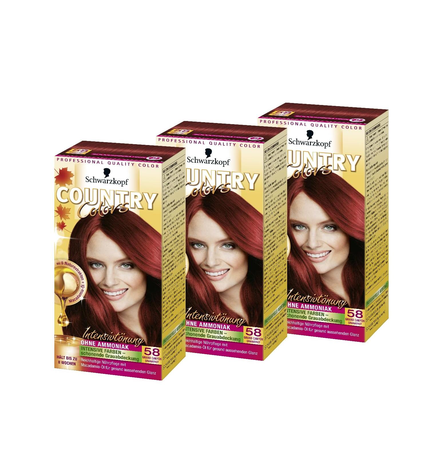 Schwarzkopf Country Colors Intensive Tint Hair Color 58 Grand Canyon Granatrot - Level 2 (3 x 123ml) - 3-Series Pack - Buy Internationally - Buy Online on GoSupps.com