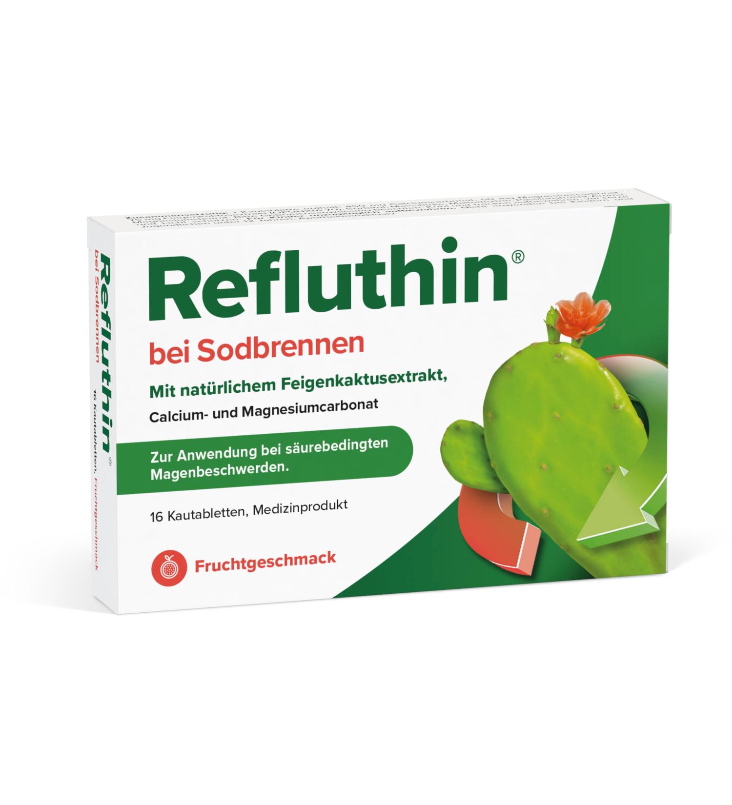 Refluthin Heartburn Relief Tablets | 16 Vegan & Gluten-Free Chewing Tablets | Neutralize Stomach Acid | Fruit Flavor | International Shipping Available - Buy Online on GoSupps.com