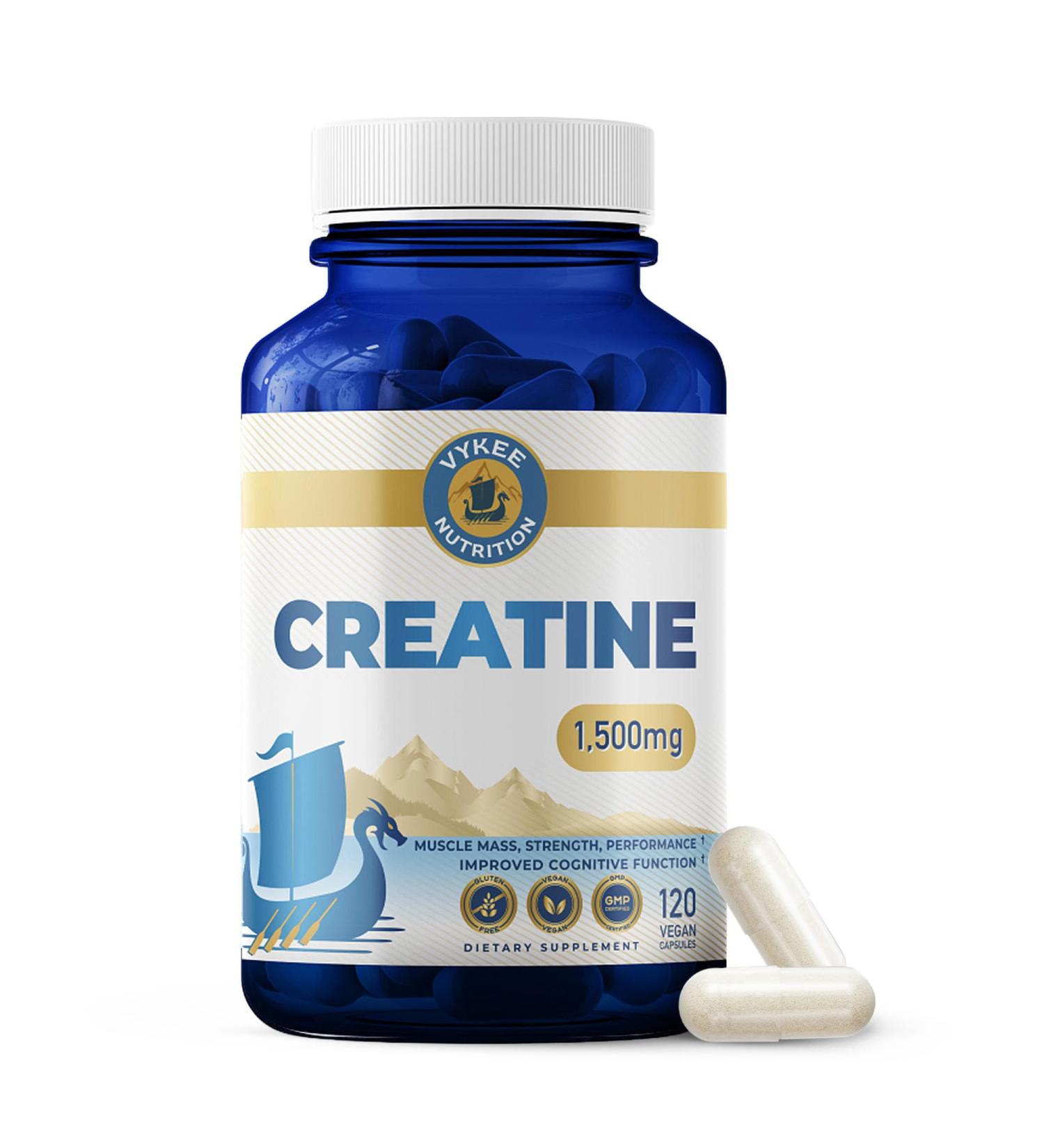 Vykee Nutrition Creatine Monohydrate Capsules 1 500 mg - Daily Creatine Supplement for Muscle Strength Training Endurance and Workout Performance Support - Vegan Non-GMO - 120 Capsules - Buy Online on GoSupps.com