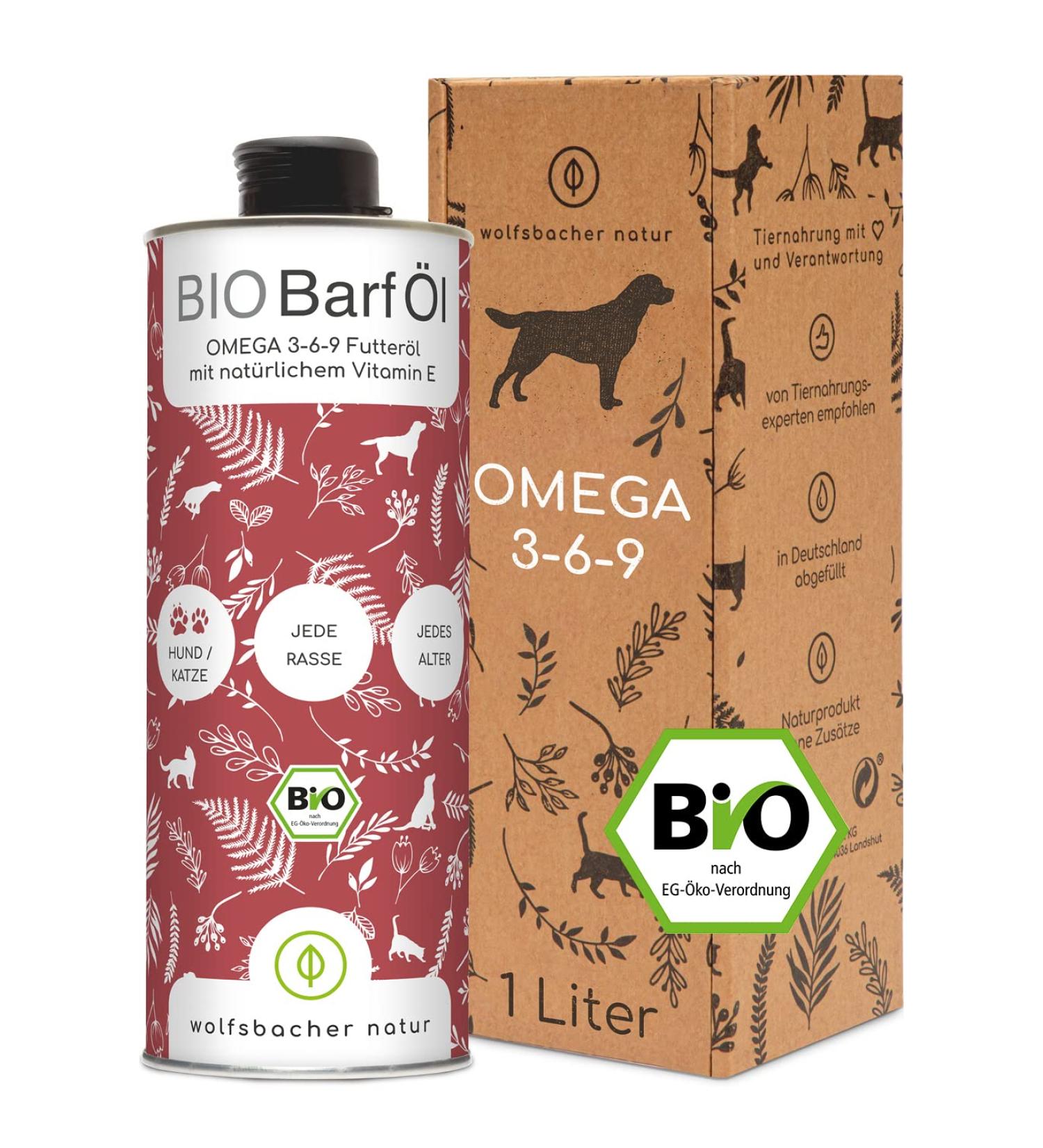 Organic Barf Feed Oil for Dogs & Cats - 1L Cold Pressed Hemp Linseed Primrose Chia Pumpkin Seed Olive Oil | Vitamin E Rich | Organic from Germany | de- ko-060 - Buy Online on GoSupps.com