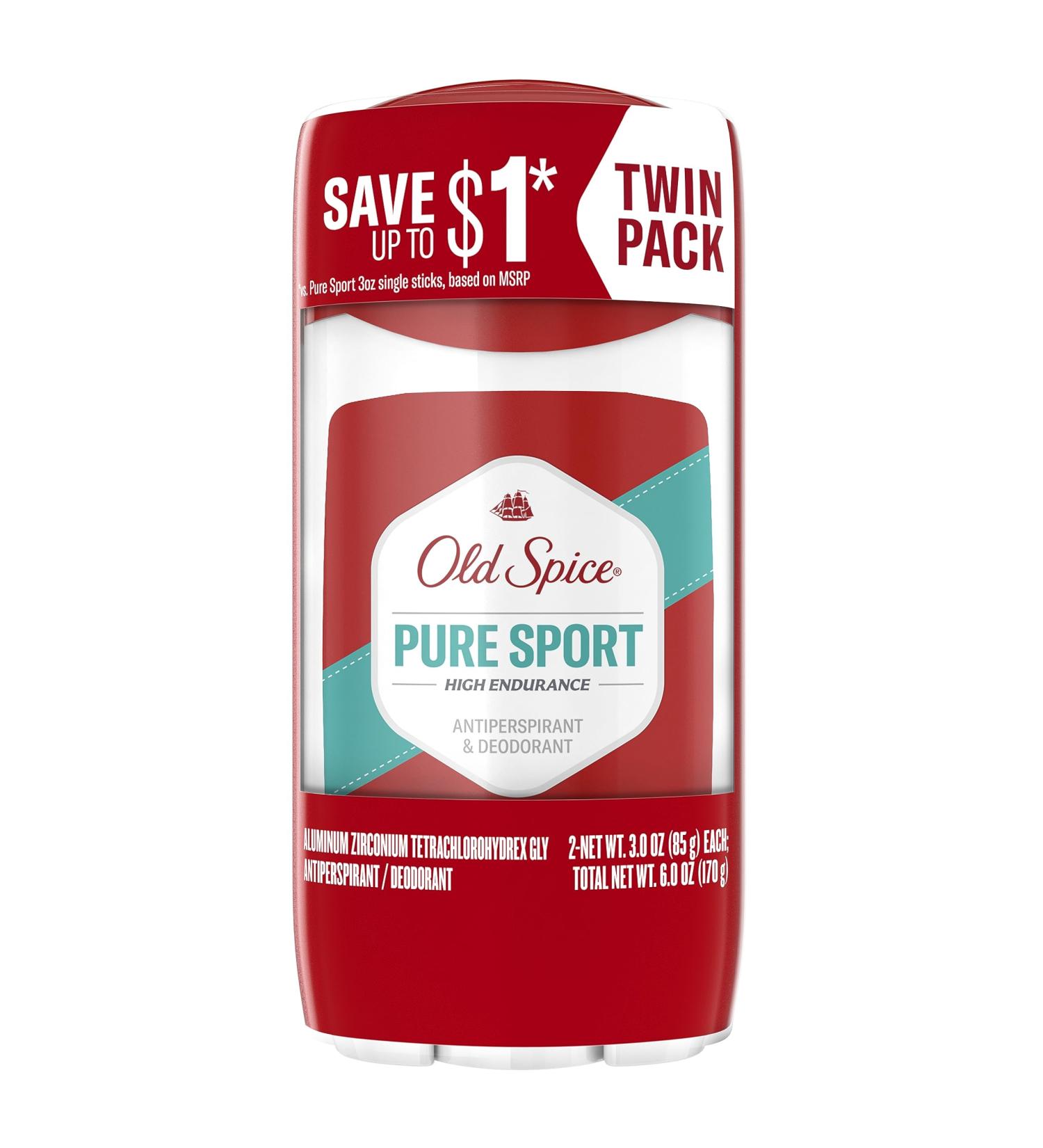 Old Spice High Endurance Anti-Perspirant Deodorant for Men Pure Sport Scent 3.0 oz Twin Pack - Buy Online on GoSupps.com