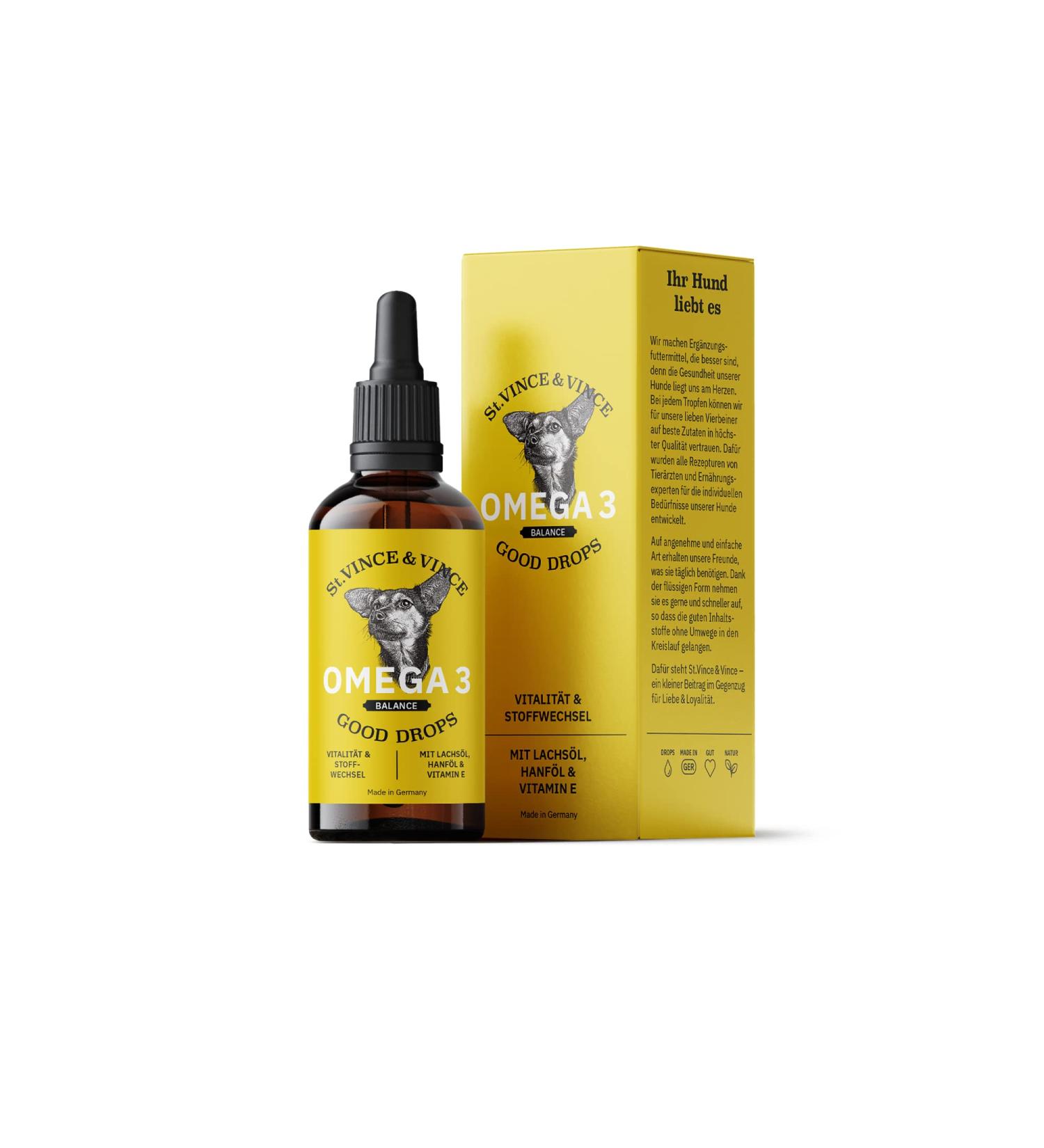 St. Vince & Vince Omega 3 Dog Dietary Supplements - 100ml | Daily Vitamins & Minerals for Dog Vitality | Antioxidative Salmon Oil & Hemp Oil | Made in Germany - Buy Online on GoSupps.com