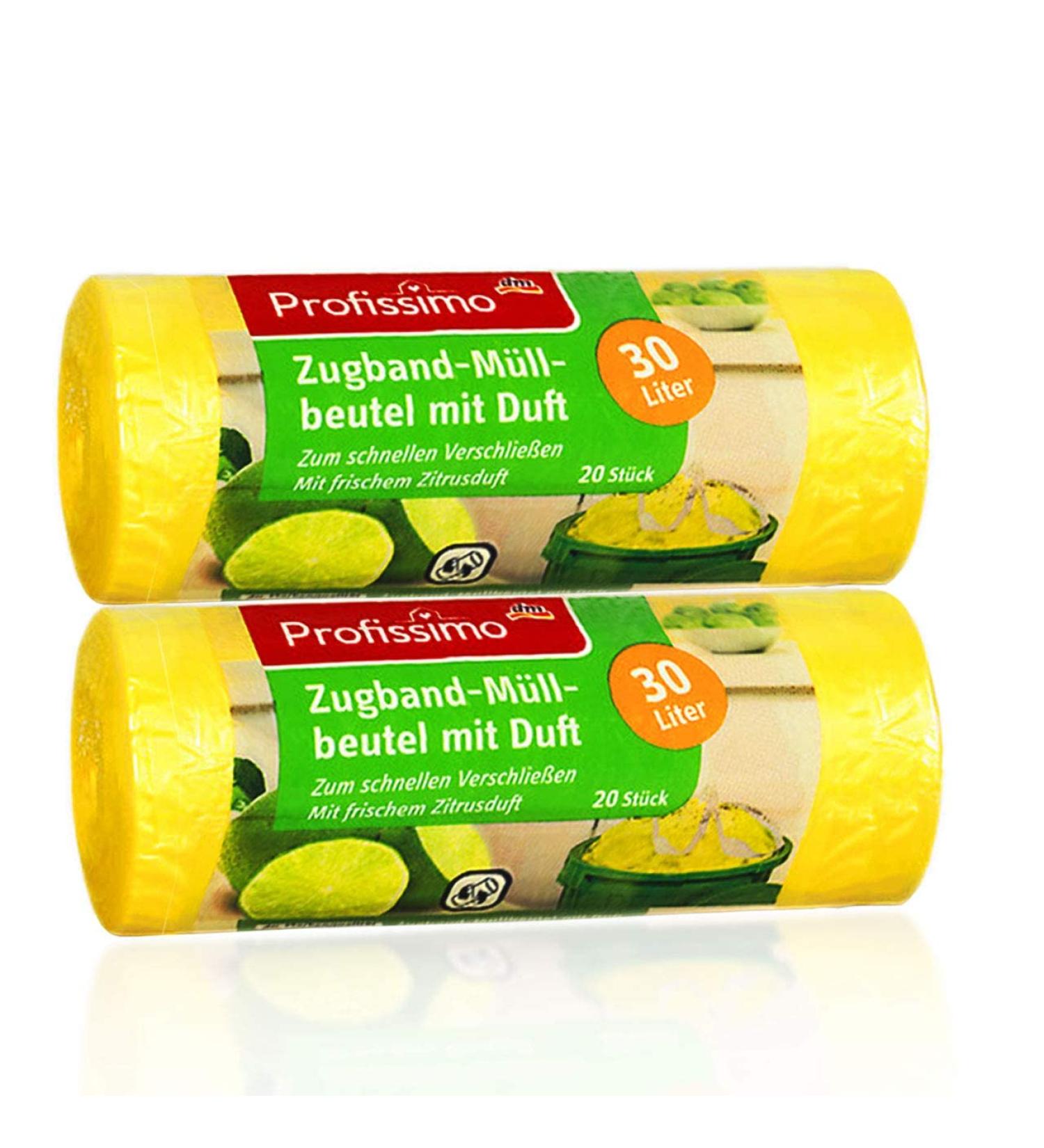 Profissimo Drawstring Bin Liners - Fresh Citrus Scent 30 Liters 40 Pieces - 2 Pack for Home Office & Bathroom - Buy Online on GoSupps.com
