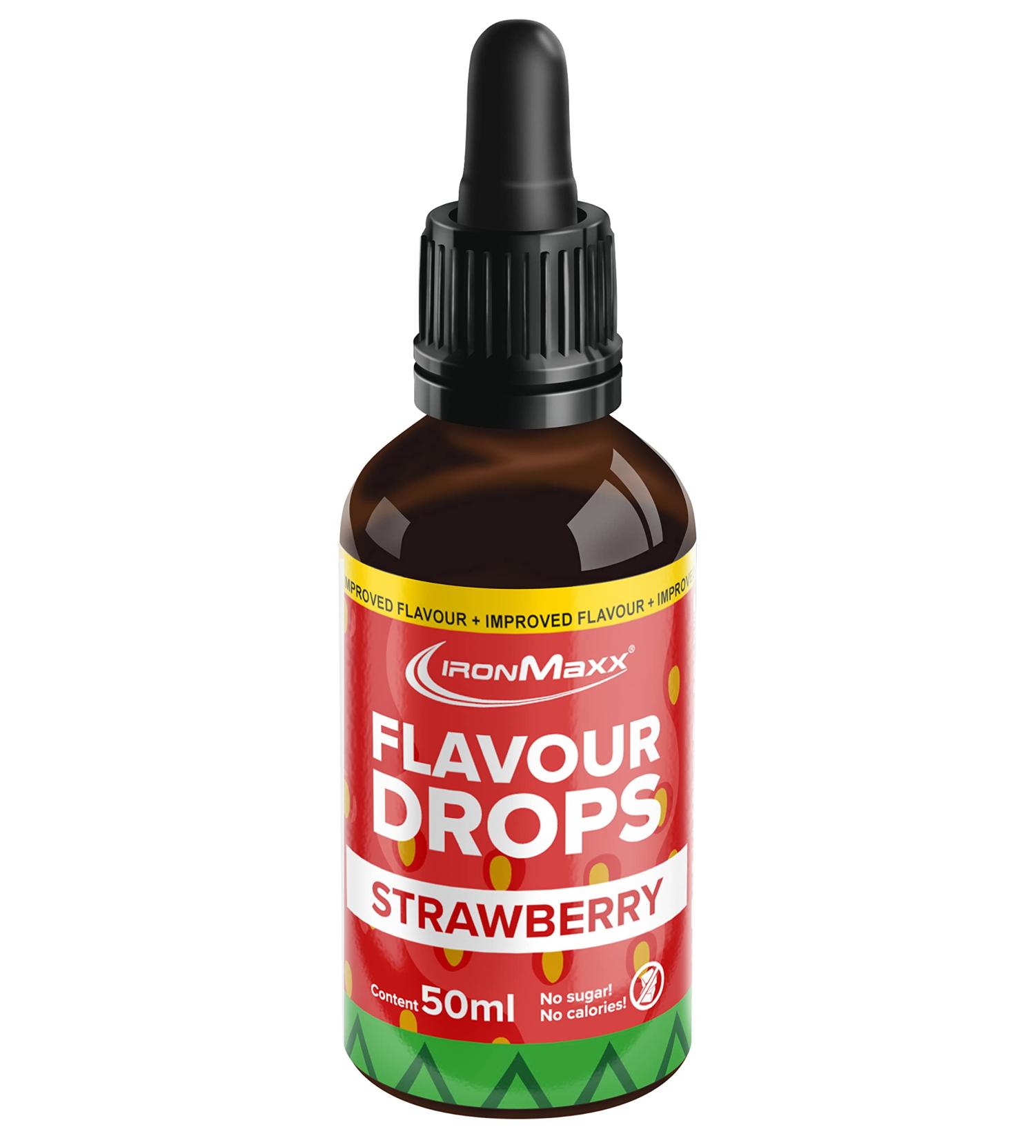 Ironmaxx Strawberry Flavor Drops 50ml | Calorie-Free & Sugar-Free | Vegan Aroma for Food Sweetening | Practical Dripper Closure - Buy Online on GoSupps.com