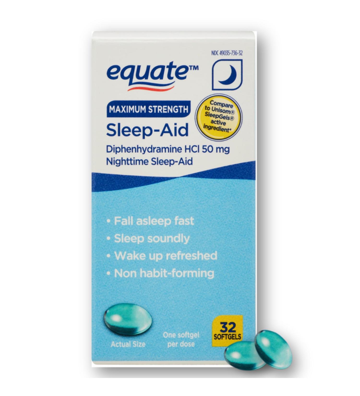 Buy Equate Maximum Strength Diphenhydramine HCl Softgels 50mg - 32 Ct | International Shipping Available - Fusion Shop Store - Buy Online on GoSupps.com