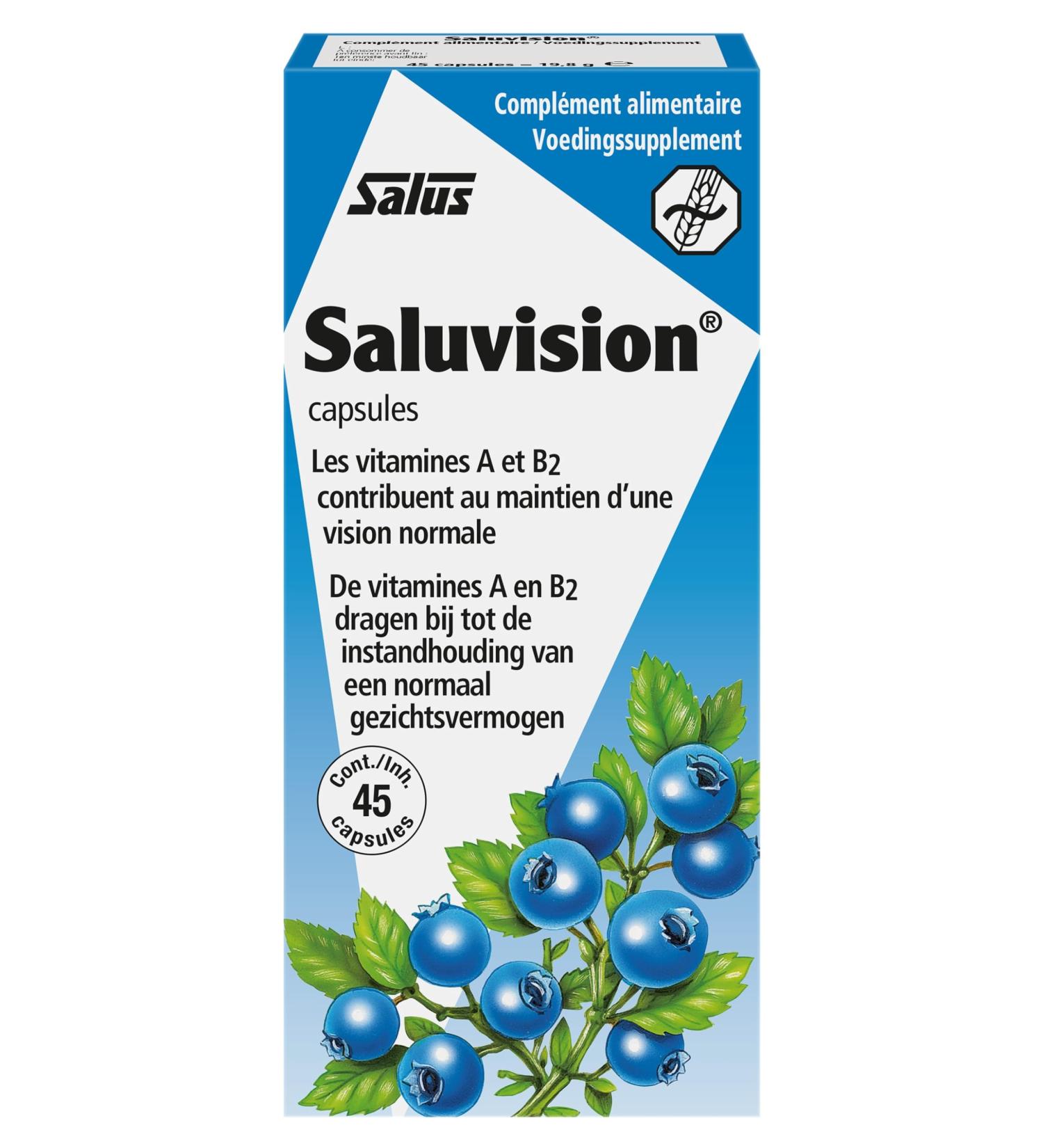 Salus Saluvision Blueberry Extract Capsules Vitamins A and B2 - Maintain Good Vision - 45 Capsules - Buy Online on GoSupps.com