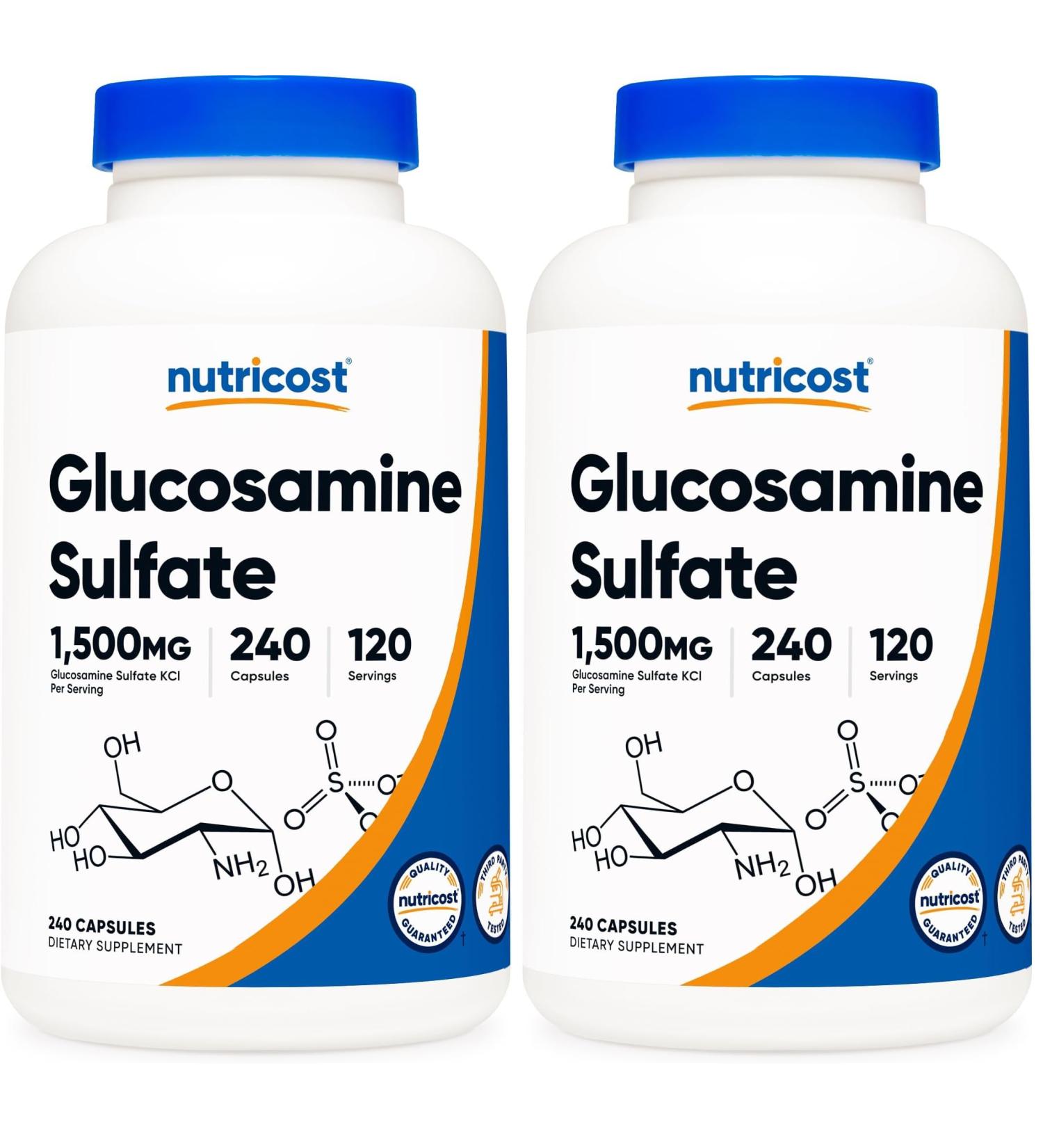 Nutricost Glucosamine Sulfate 1500mg 240 Capsules - 750mg Per Capsule Gluten Free Non-GMO (Pack of 2) - Buy Online on GoSupps.com