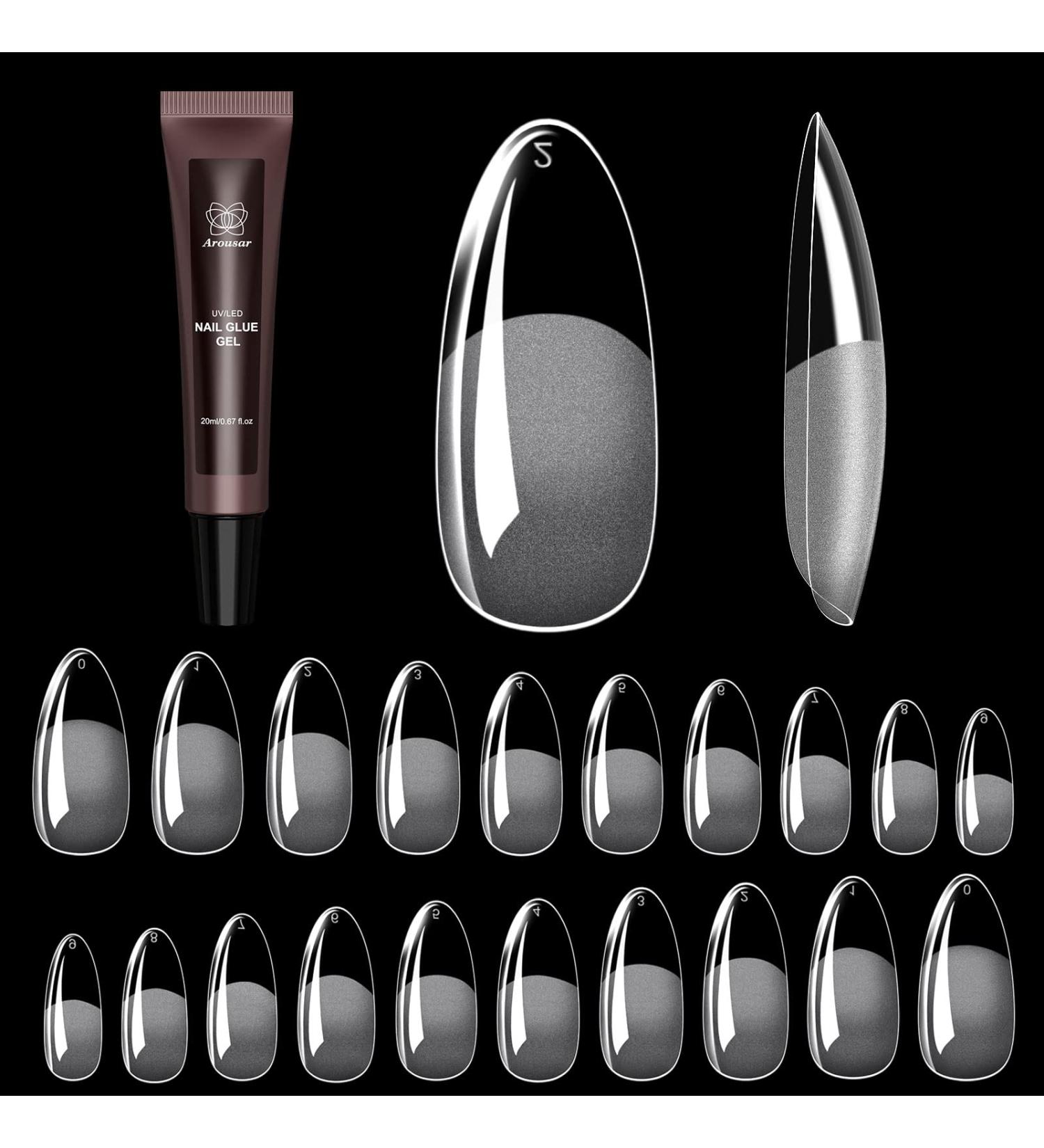 Arousar Almond Gel Nail Tips Set - 500pcs Clear Acrylic Extension in 10 Sizes with Glue Gel - DIY Nail Art Kit - Buy Online on GoSupps.com