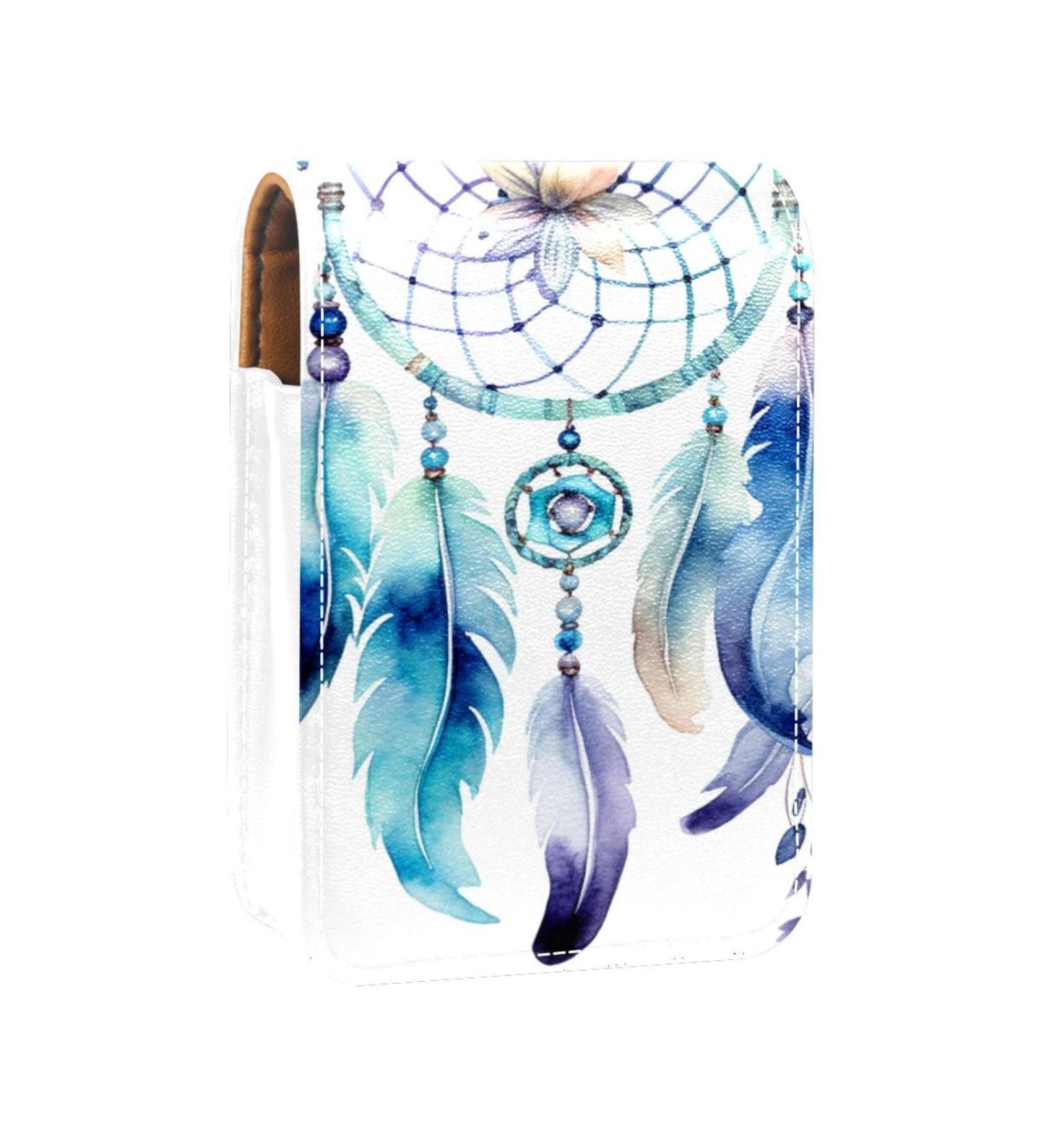 Travel Lipstick Organizer Case - Portable Makeup Bag with Mirror | Ethnic Feather Watercolor Design - Buy Online on GoSupps.com