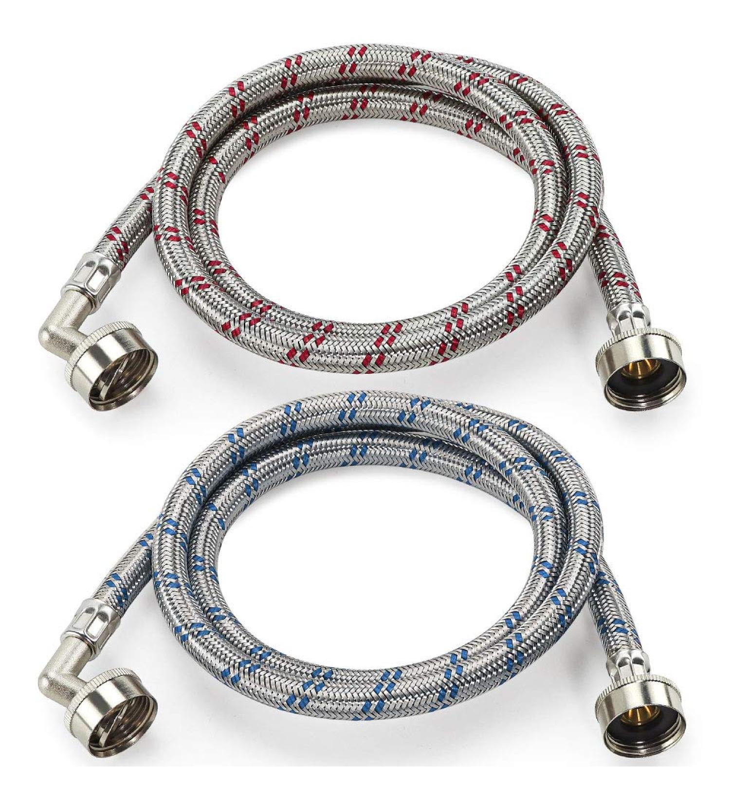 Cenipar 6ft Premium Stainless Steel Washing Machine Hoses (2 Pack) - 90 Degree Elbow, Burst Proof, Red & Blue Striped - Water Inlet Supply Lines - Buy Online on GoSupps.com