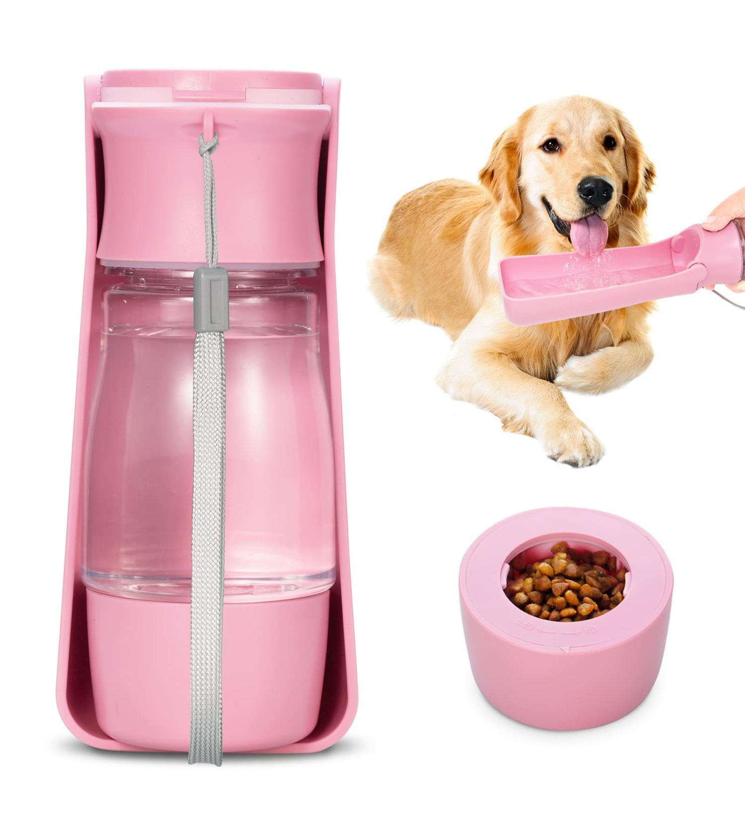 Rainpal Portable Travel Dog Drinking Bottle - On-the-Go Pet Water & Food Container | Compact Durable & Slightly Leak-Proof | Rosa Pink Upgrade for Hiking & Walking - Buy Online on GoSupps.com