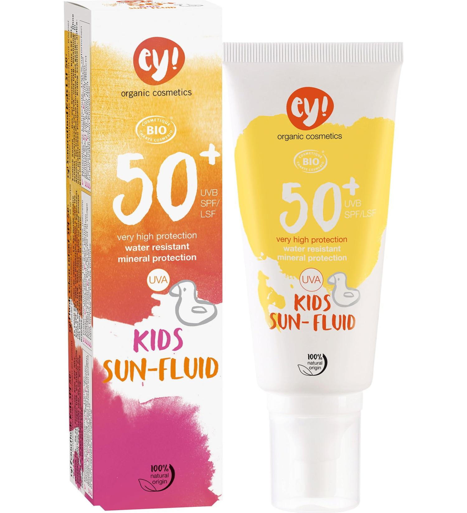 Ey!Organic cosmetics Sunfluid Kids Sonnenfluid LSF 50+ waterproof vegan without microplastics natural cosmetics for face and body 1 Pack (1 x 100ml)