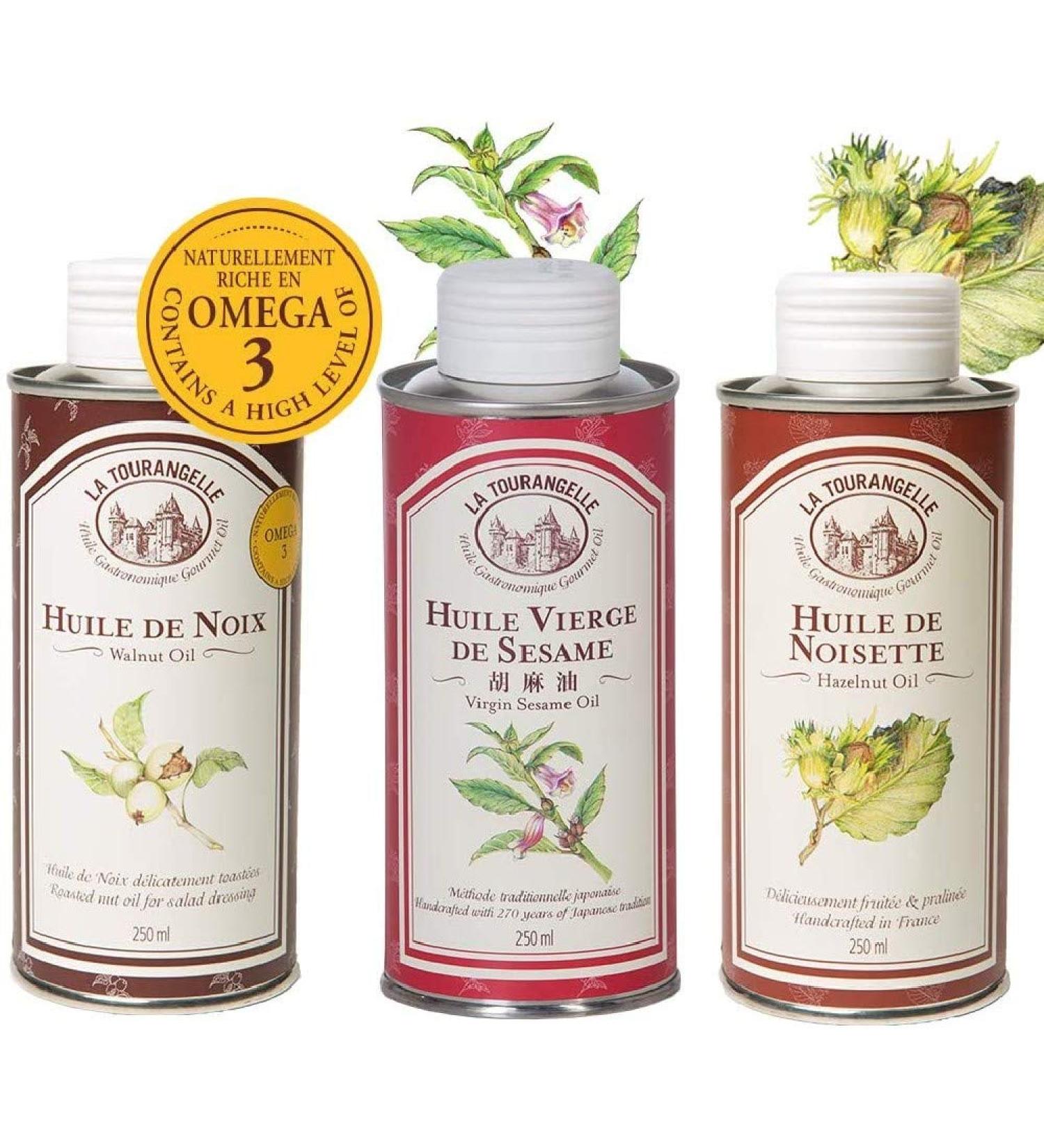 La Tourangelle - Set of 3 Gourmet Oils: Walnut Oil Hazelnut Oil Virgin Sesame Oil Ideal for Your Everyday Recipes - 3 x 250 ml - Buy Online on GoSupps.com