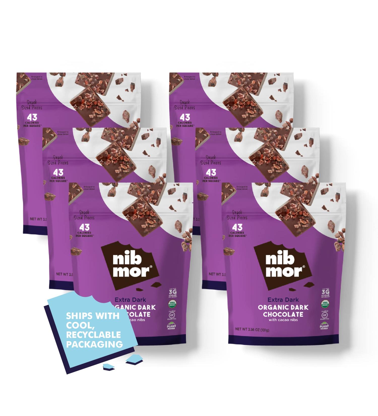 Nib Mor Vegan Dark Chocolate 80% Cacao - Gluten Free, Organic Snack Squares (Pack of 6) - Buy Online on GoSupps.com