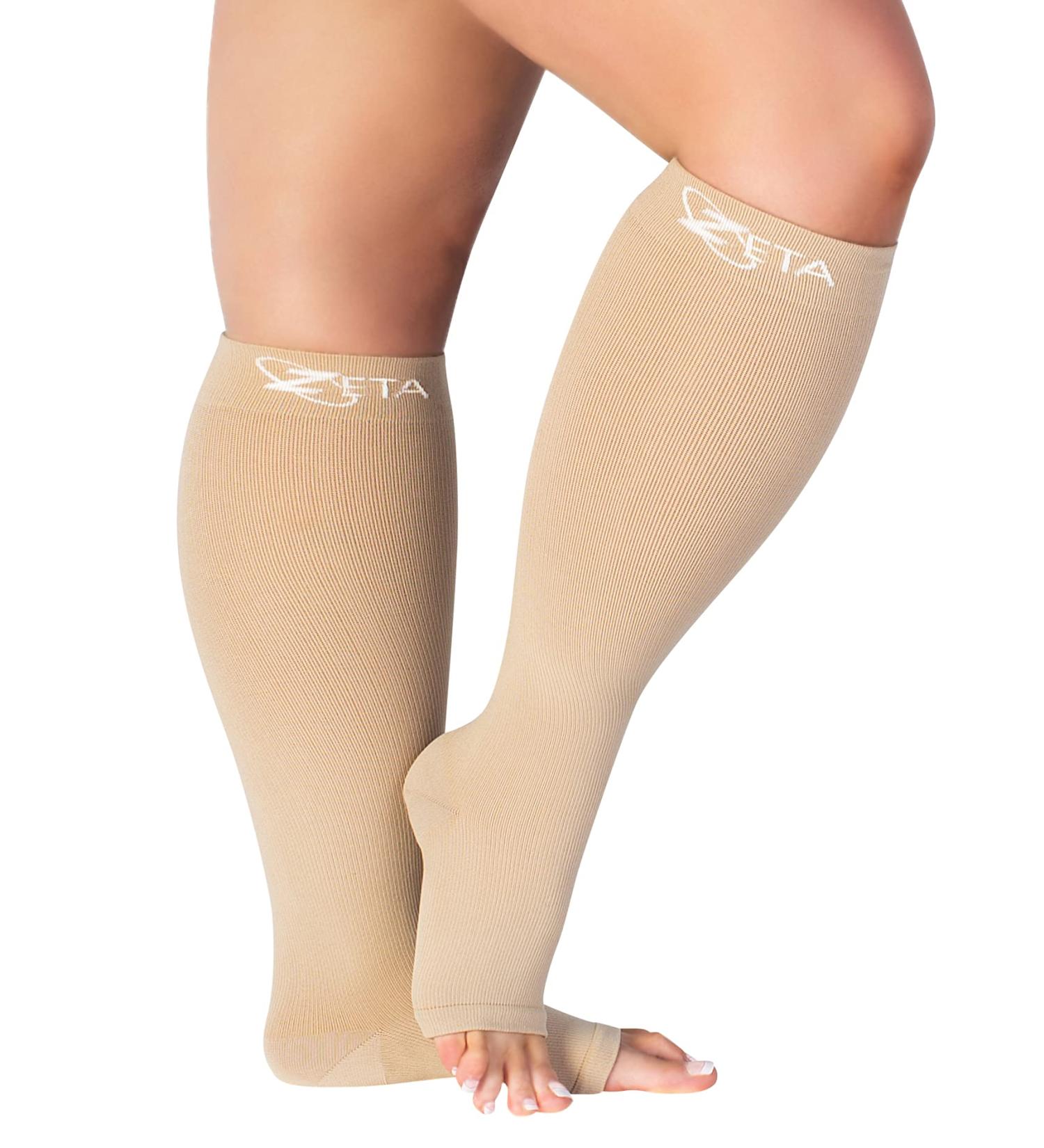 Zeta Wear Compression Stockings for Women - Thick Calves Comfortable Support for Swelling Open Toe Beige 4XL - Buy Online on GoSupps.com