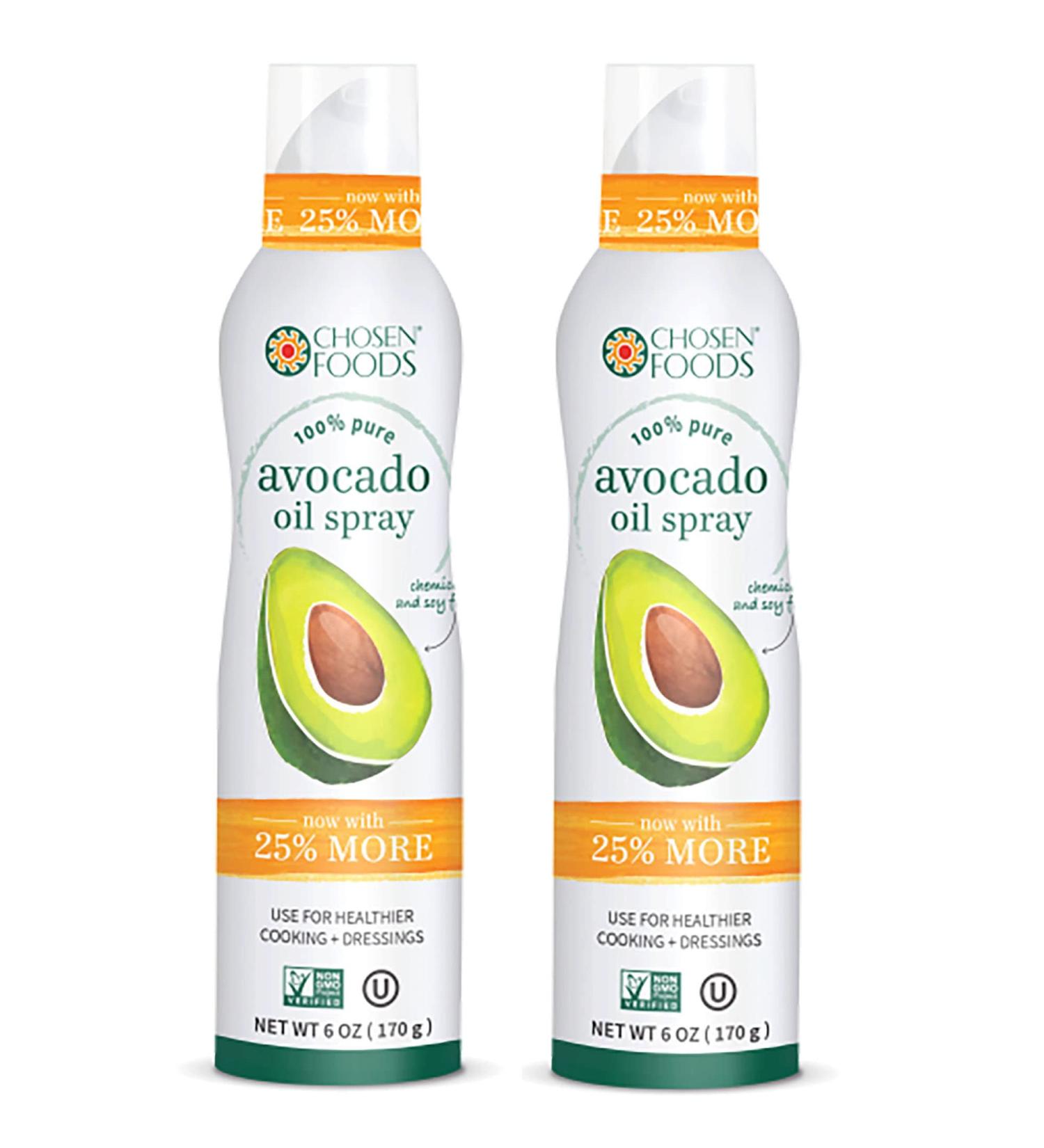Chosen Foods 100% Pure Avocado Oil Spray, Keto and Paleo Diet Friendly, Kosher Cooking Spray for Baking, High-Heat Cooking and Frying (6 oz, 2 Pack) 6 Ounce (Pack of 2)