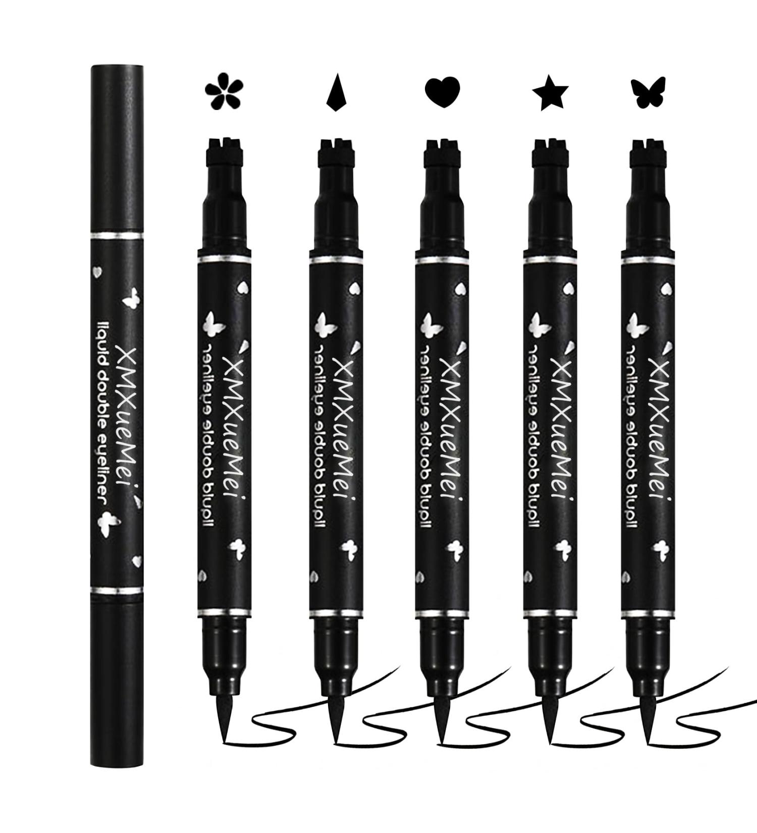 Double Side Liquid Winged Eyeliner Stamp Smudge Proof Waterproof Eyeliner Pen Set Long-Lasting Eye Liner Face Makeup Star Flowers Hearts Triangle Black Eyeliner Stamp Pencil(5PCS) - Buy Online on GoSupps.com