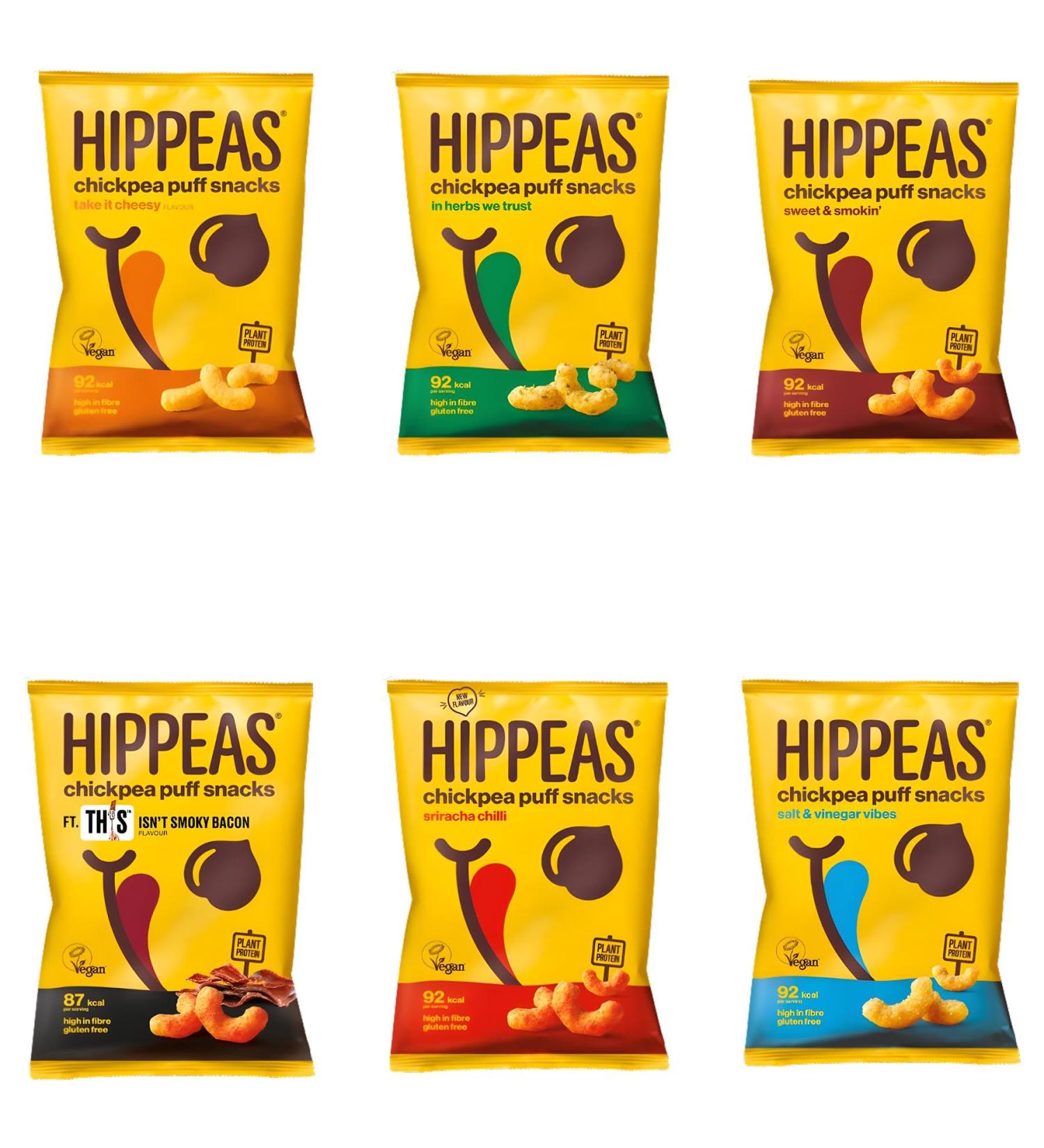 Hippeas Puffs Crisps Gluten Free Pick N Mix | Choose From 4 from 6 Flavours | Sweet & Smokin Herbs We Trust Take it Cheesy Salt & Vinegar Sriracha - Pack of 8 X 22g (2 of Each) 22 g (Pack of 8) - Buy Online on GoSupps.com