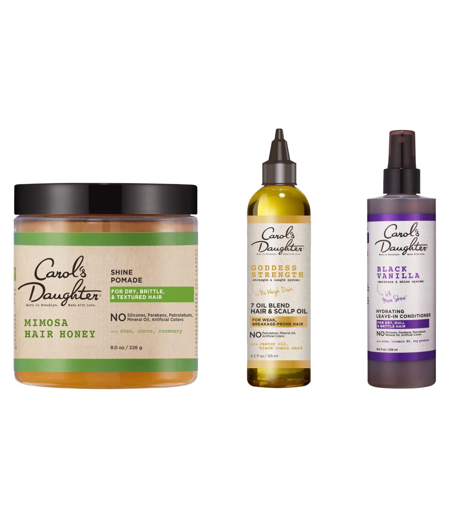 Carol's Daughter Curly Hair Care Kit - Best Sellers for 4C-3A Hair: Mimosa Hair Honey Pomade, Goddess Strength Oil, Black Vanilla Conditioner Spray - Buy Online on GoSupps.com