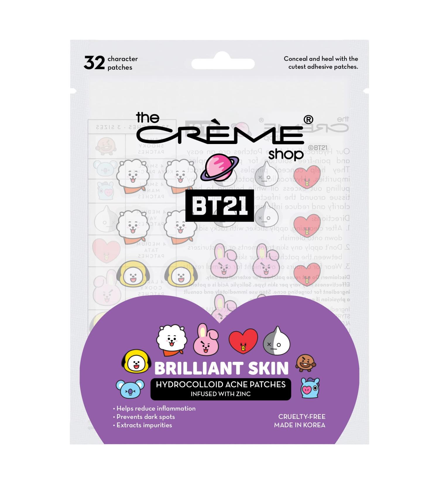 BT21 Brilliant Skin Hydrocolloid Acne Patches with Zinc (32 Patches) by The Cr me Shop - Buy Online on GoSupps.com