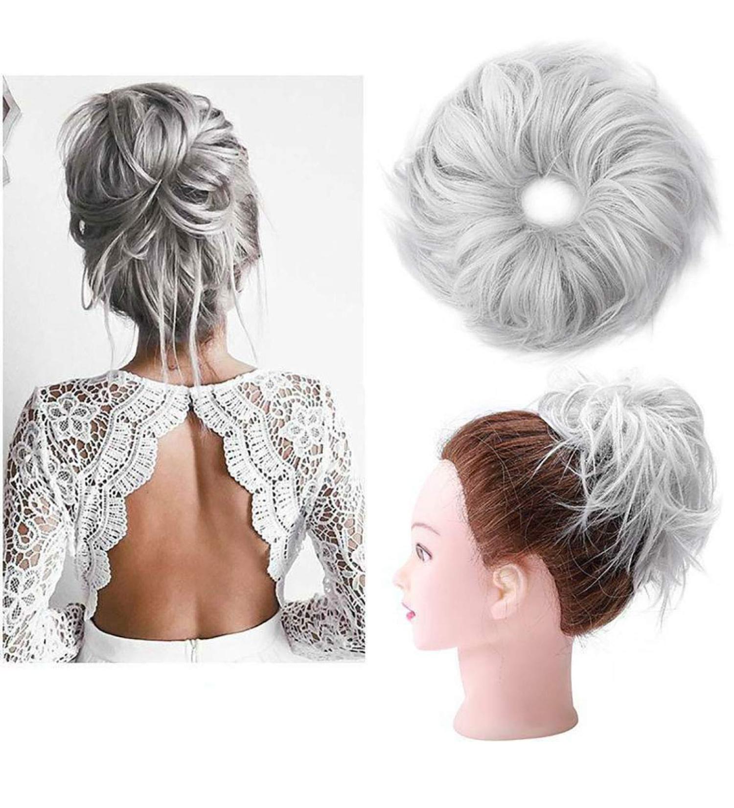 XXL Hair Part Extensions Bun Tie - Smooth Updos for Women - 45g Silver Gray - International Shipping Available - Buy Online on GoSupps.com
