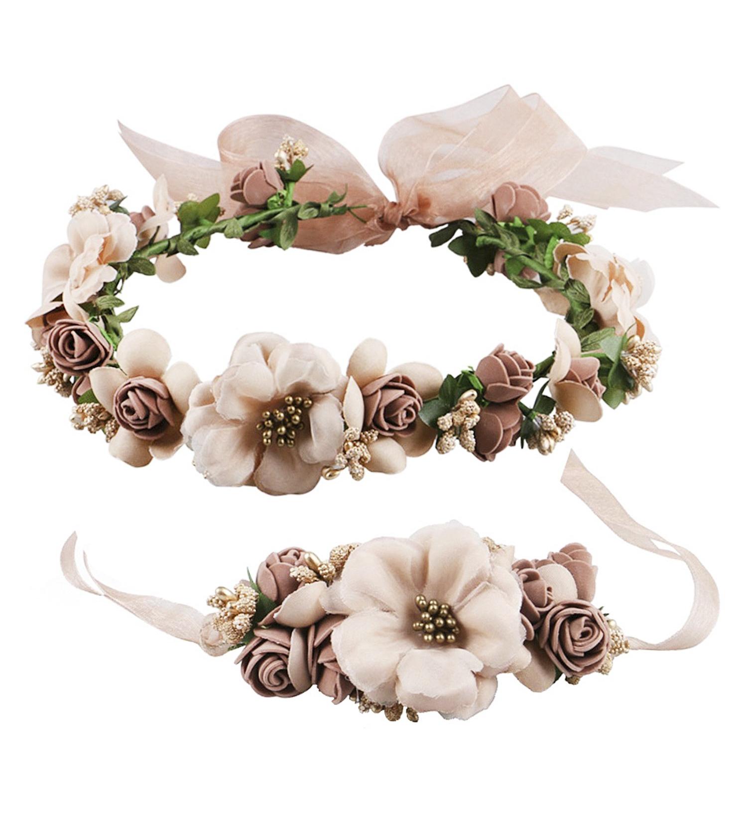 Ladies Flower Crown & Bracelet Set | Wedding & Party Hair Accessories - Buy Online on GoSupps.com
