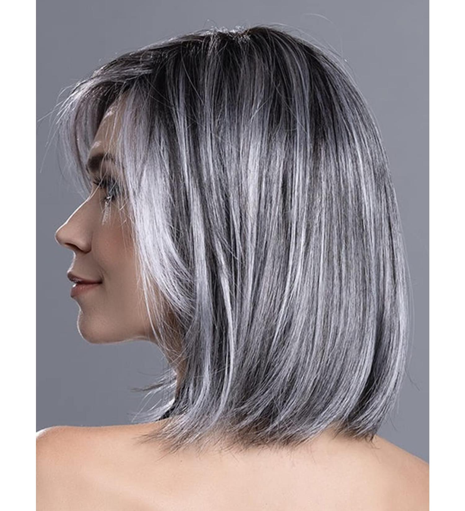 RENERSHOW Ombre Grey Short Bob Wig with Curtain Bangs - Natural Straight Mix Gray Heat Synthetic Salt N Pepper Wig for Women - Buy Online on GoSupps.com