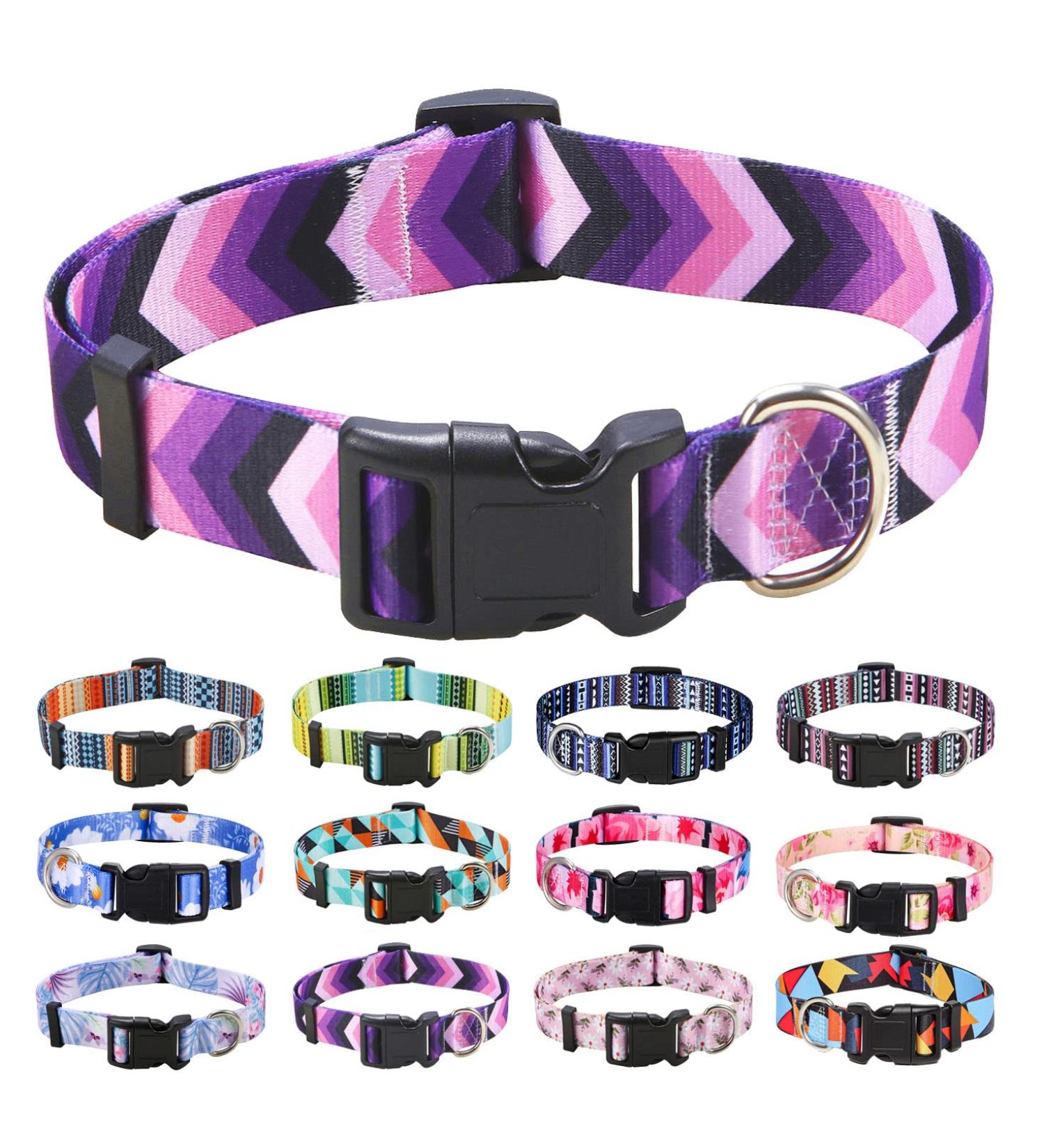 Mihqy Adjustable Dog Collar - Soft & Comfortable Bohemian Floral Design for Small to Large Dogs | Purple Pfei L (Neck 38-63 cm) - Buy Online on GoSupps.com
