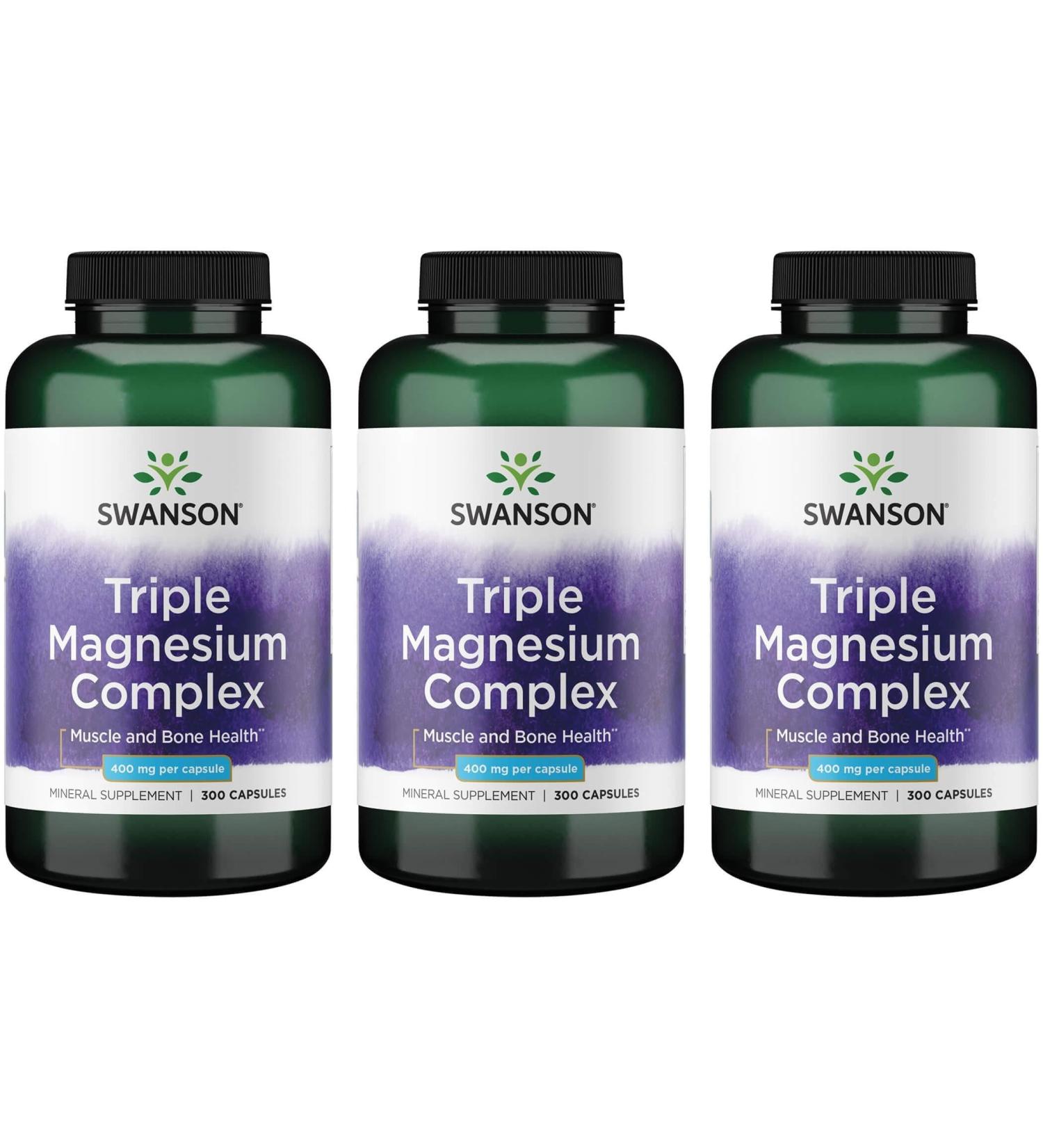 Swanson Triple Magnesium Complex - Mineral Supplement - Natural Support - Featuring Citrate Oxide & Aspartate - (300 Capsules 400mg Each,) (3 Pack)