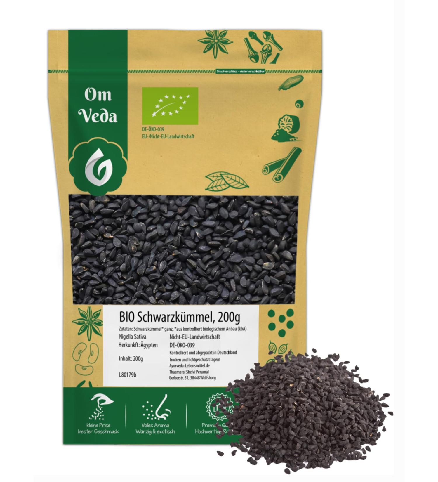 Organic Black Cumin 200g - Nigella Sativa | Certified Organic DE- KO-039 | Premium Omveda Spices for Cooking Tea & Oil | Imported from Egypt - Buy Online on GoSupps.com
