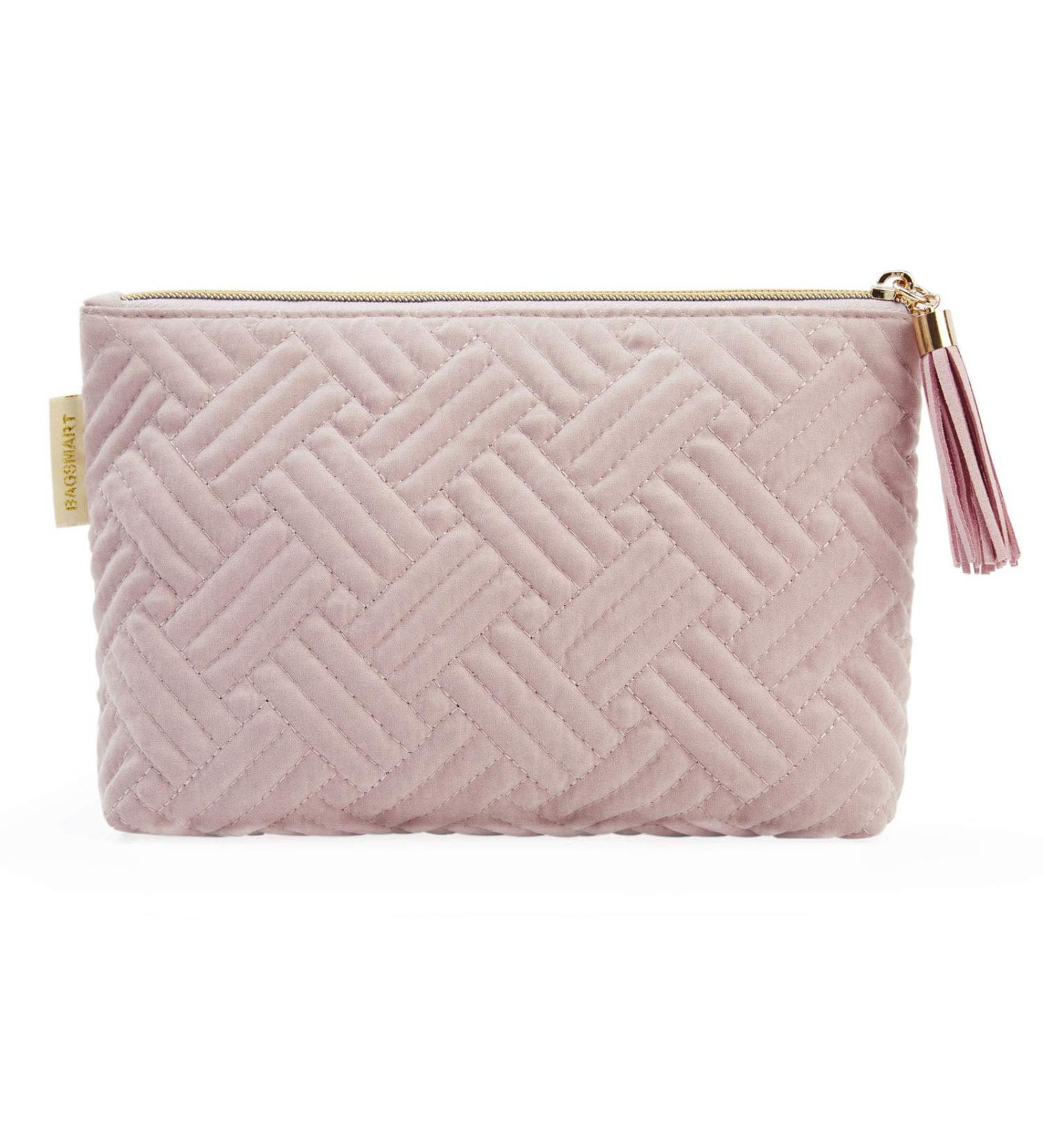 BAGSMART Small Cosmetic Bag - Elegant Roomy Makeup Bags & Toiletry Organizer Gift for Women - Travel Waterproof Zipper Pouch (Pink) - Buy Online on GoSupps.com