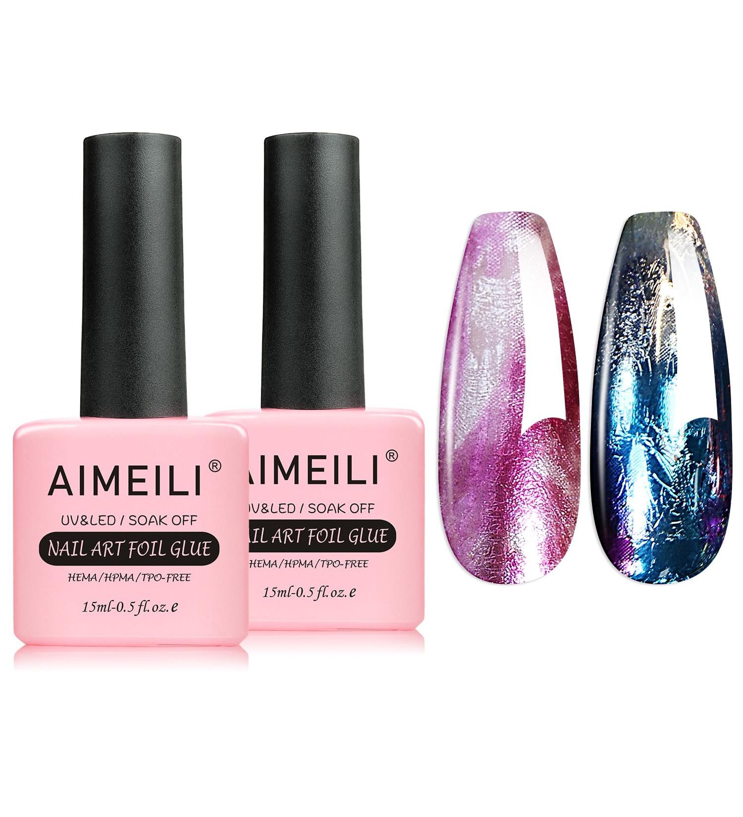 AIMEILI Nail Foil Glue Gel Set - 2 x 15ML | Self-Adhesive Foil Sticker Transfers | Nail Art Foils Manicure Kit with UV LED Cure Needed - Buy Online on GoSupps.com