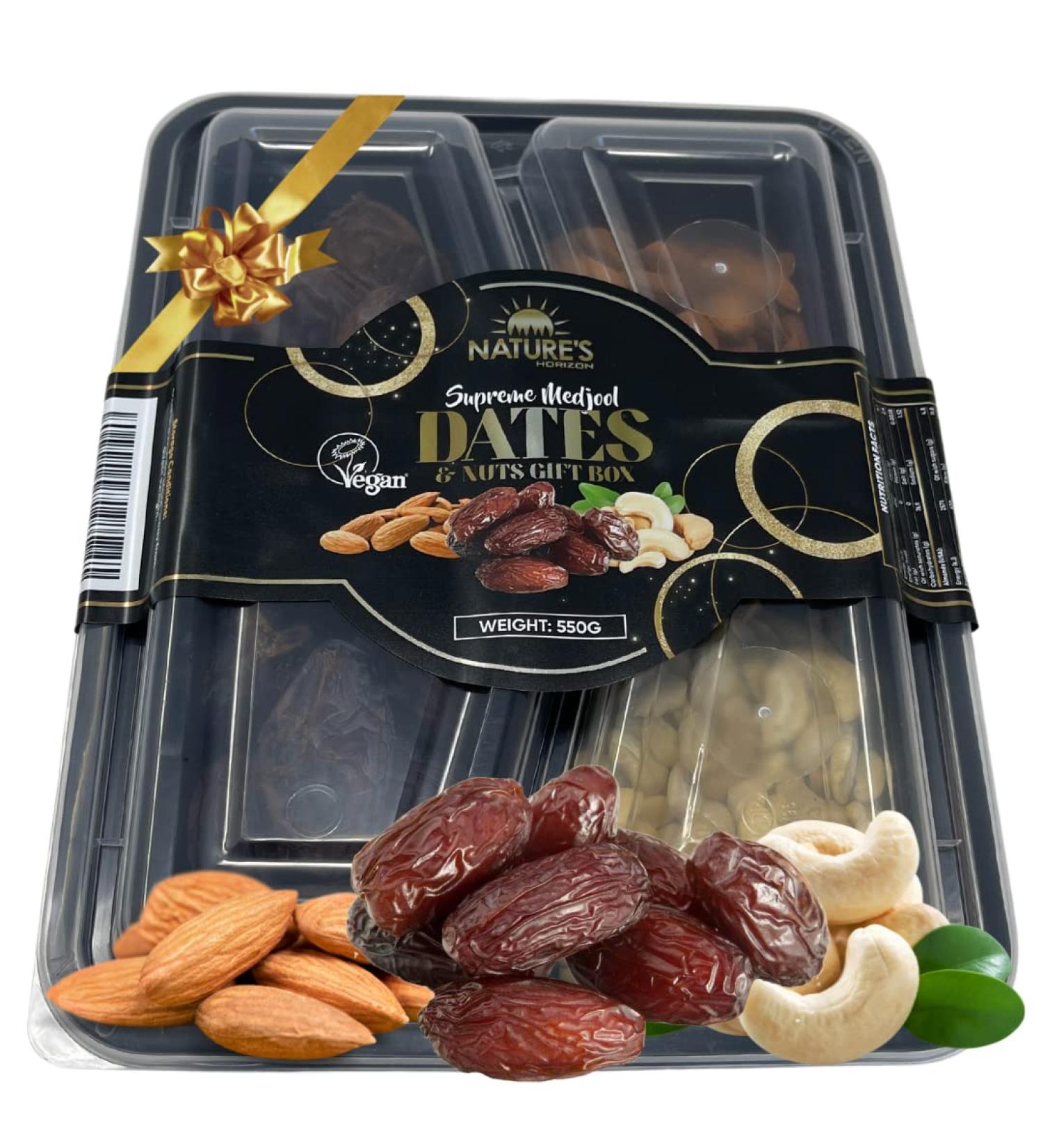 Nature's Horizon Supreme Medjool Dates & Nuts Gift Box (550g) | Medjool Dates Almonds & Cashew Nuts Selection | Perfect Gift for Any Occasion - Buy Online on GoSupps.com