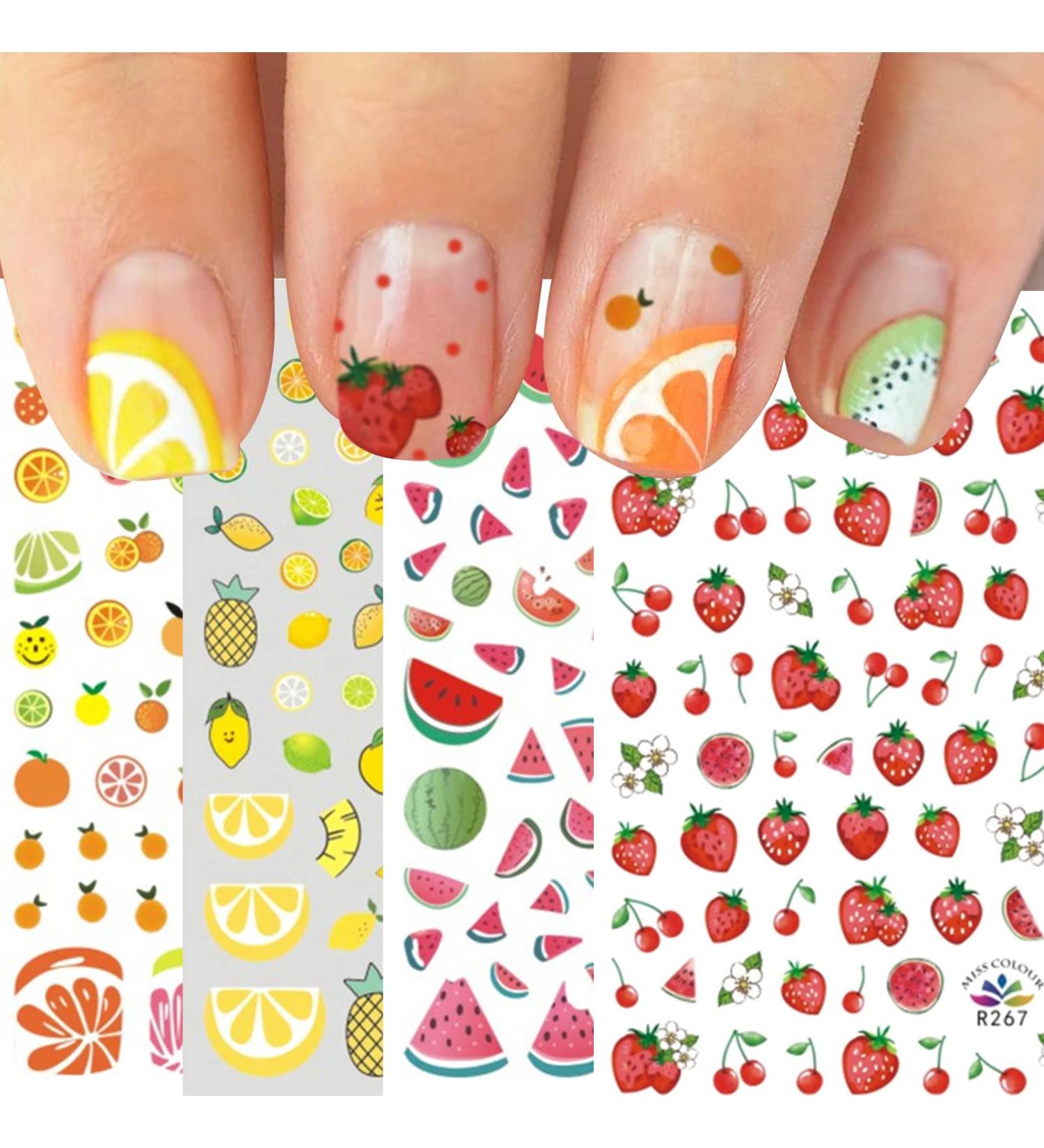 10 Sheets Cute Fruit Nail Art Stickers for Kids - Strawberry, Watermelon, Avocado, Cherry Decals - Self-Adhesive Nail Decoration Accessories - Buy Online on GoSupps.com