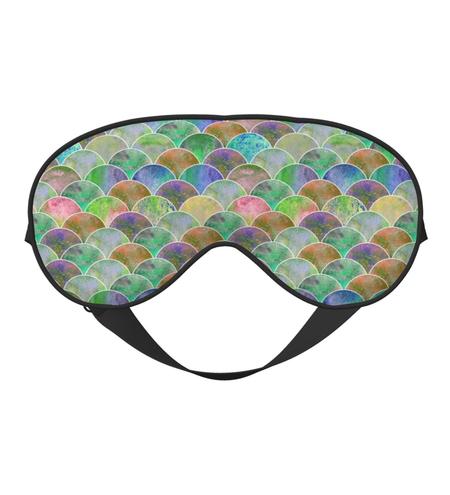 Adjustable Watercolor Green Fish Scale Sleep Mask | Block Out Light Eye Cover for Travel Yoga & Napping - Buy Online on GoSupps.com