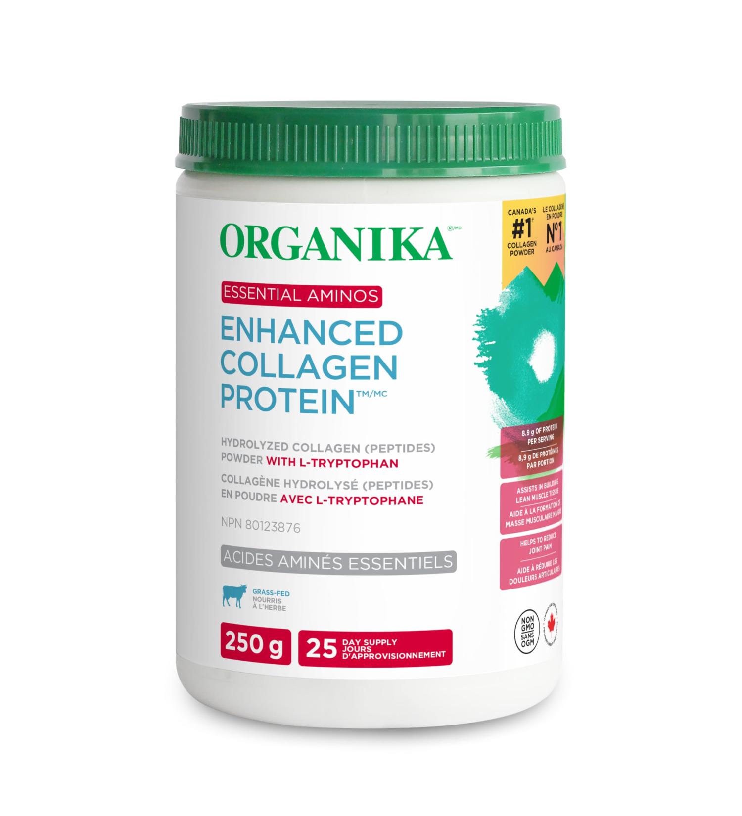 Organika Enhanced Collagen Protein Essential Aminos - Complete Essential Amino Profile for Muscle Growth and Recovery Joint Support and Skin Hydration - Grass Fed Unflavoured - 250g 25 Servings 250 g (Pack of 1) - Buy Online on GoSupps.com