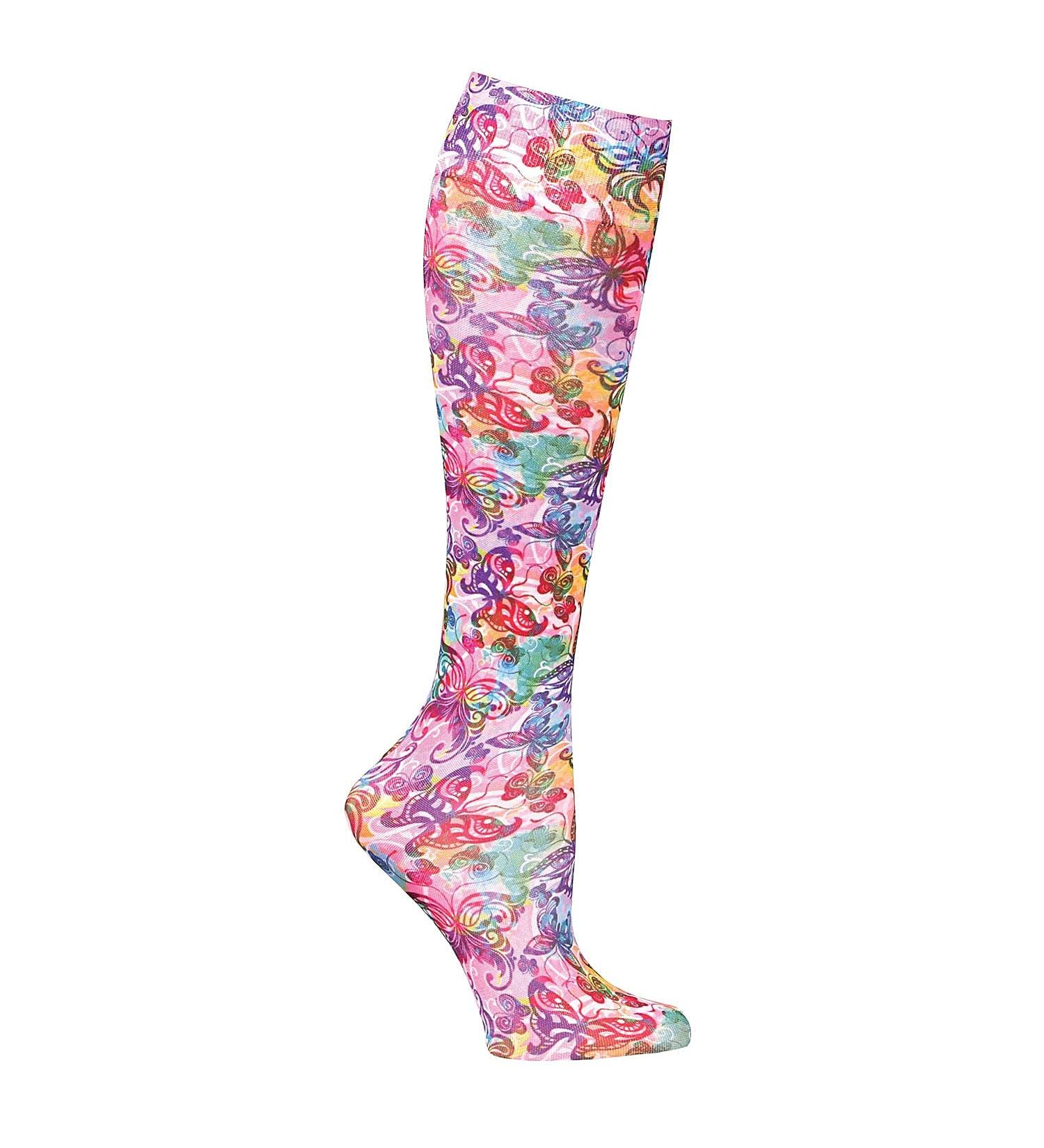 Celeste Stein Womens Firm Compression Wide Calf Knee Highs Artistic Butterfly